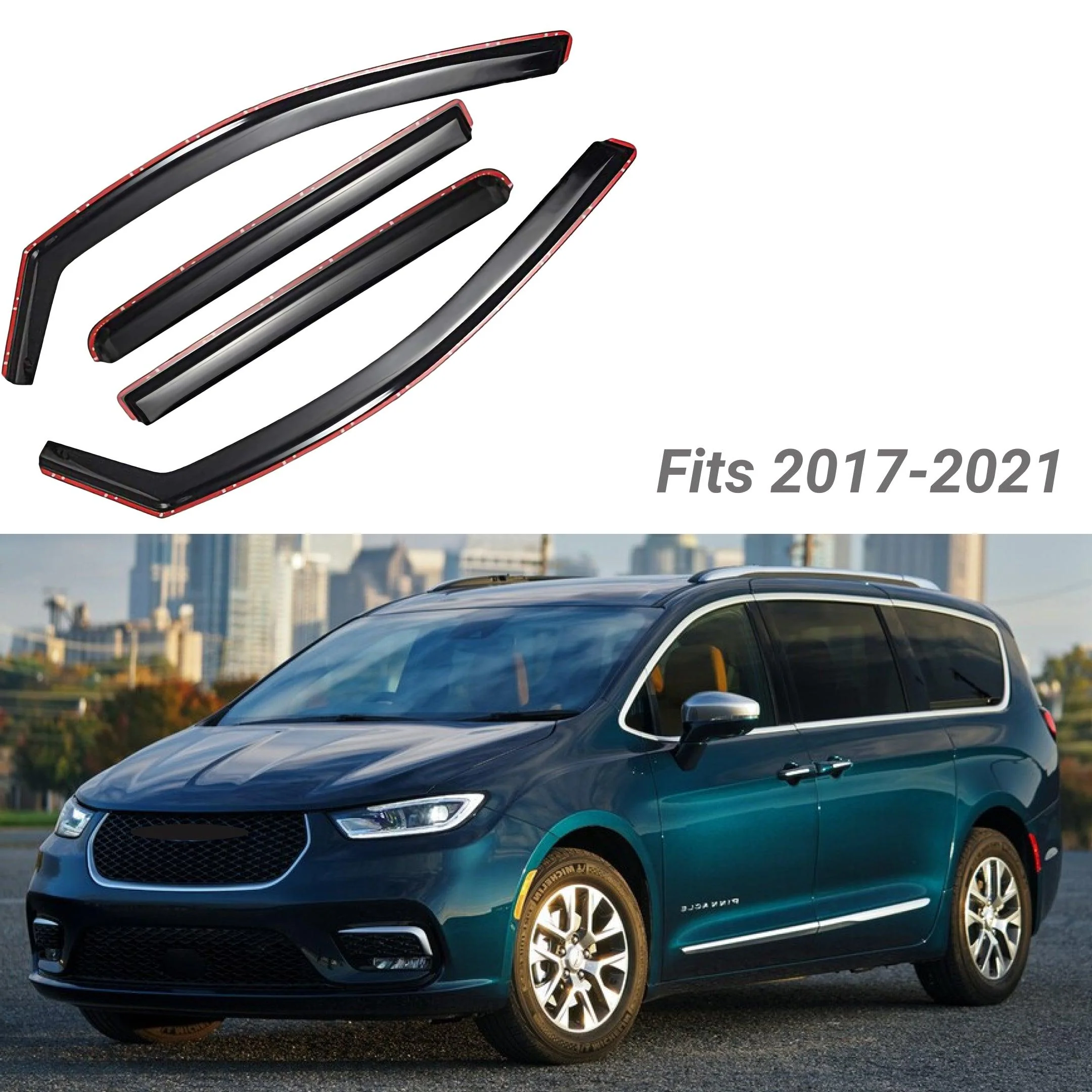 Fit 2017-2021 Chrysler Pacifica In-Channel Vent Window Visors Rain Sun Wind Guards Shade Deflectors - Image 2