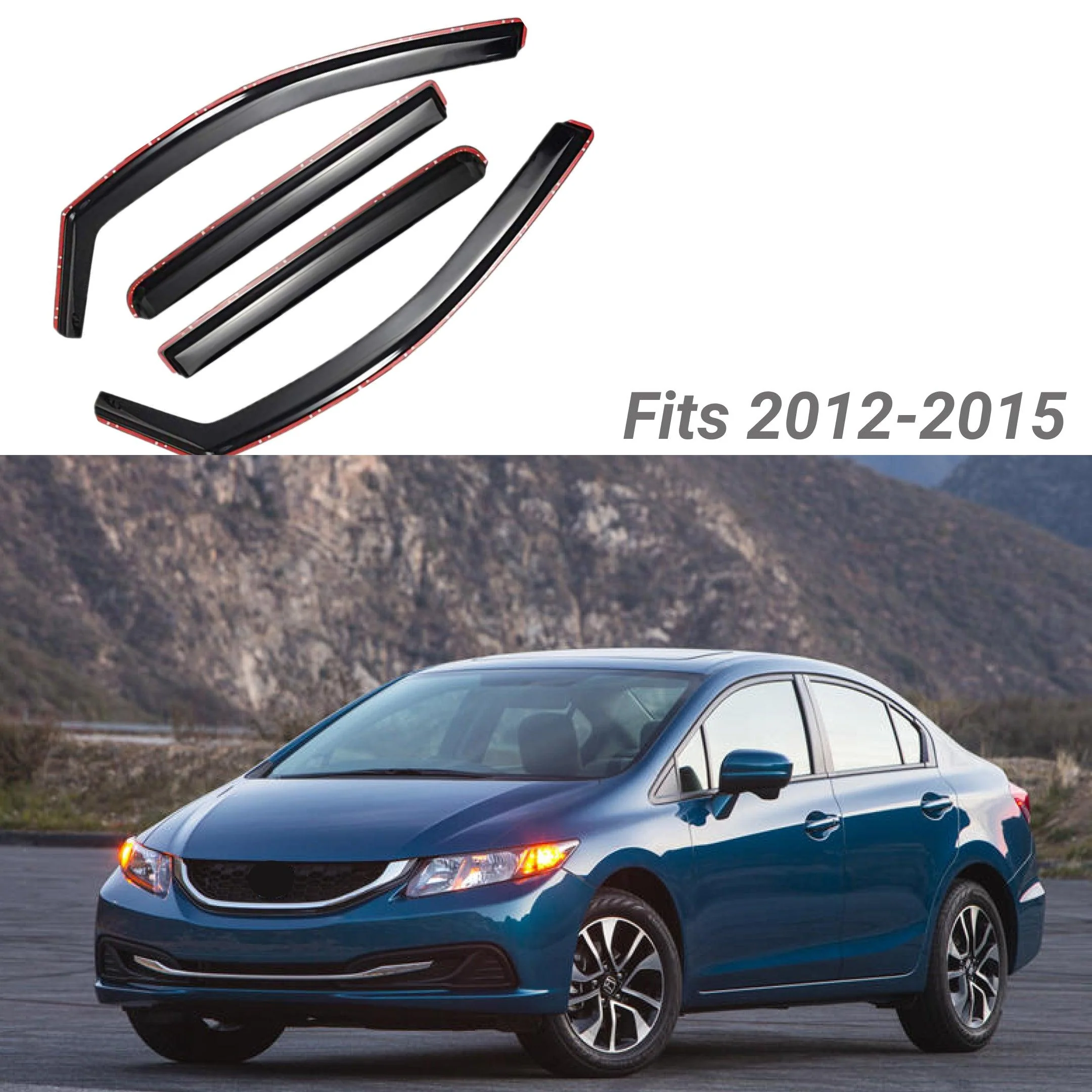 Fit 2012-2015 Honda Civic Sedan In-Channel Vent Window Visors Rain Sun Wind Guards Shade Deflectors - Image 2