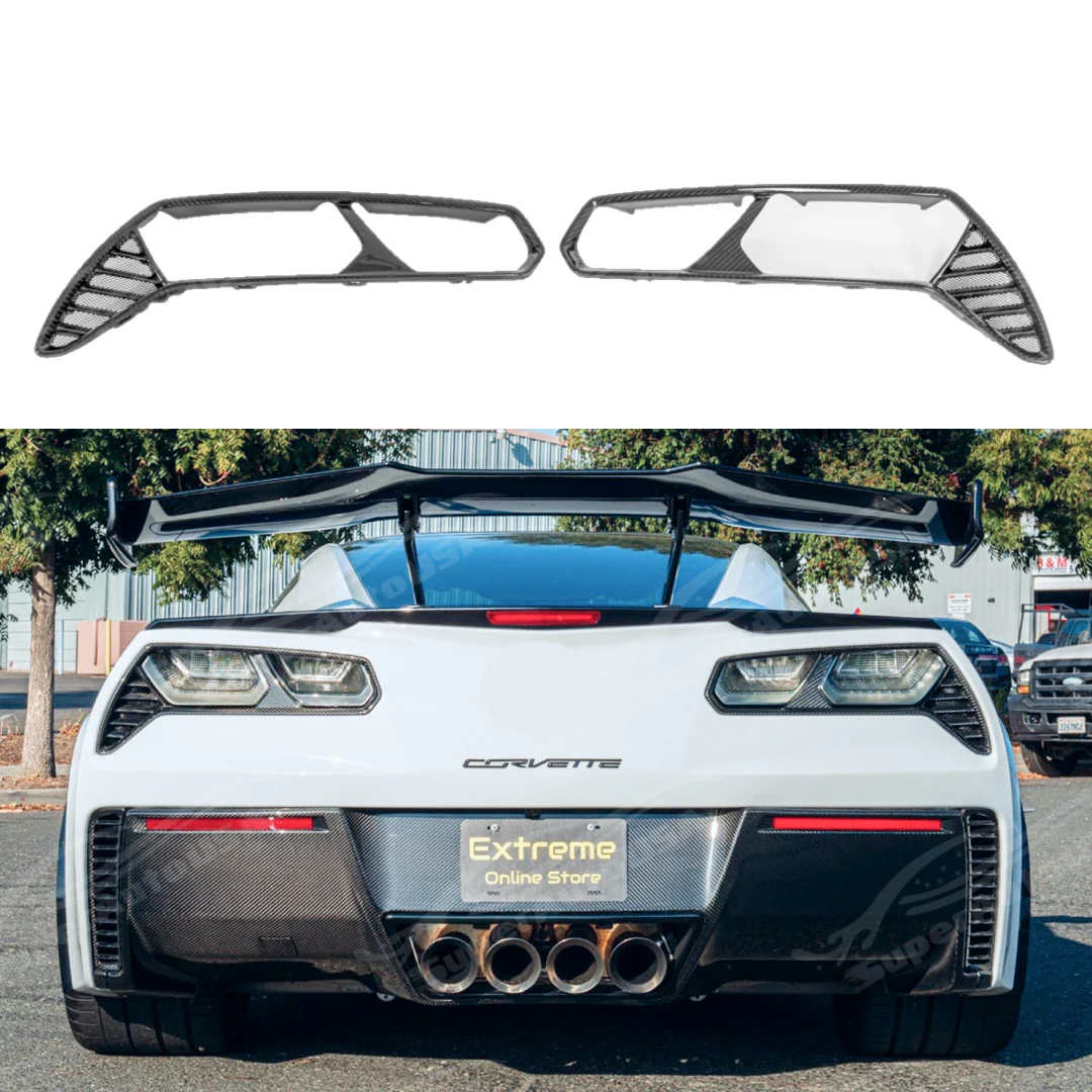 Fits Corvette C7 2014-2019 GM Factory Style Carbon Fiber Rear Tail Light Trim Bezels