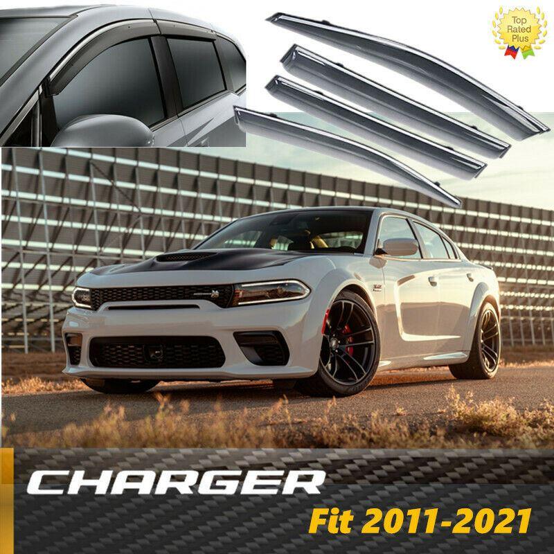Fit 2011-2021 Dodge Charger Clip-On Chrome Trim Vent Window Visors Rain Sun Wind Guards Shade Deflectors - Image 9