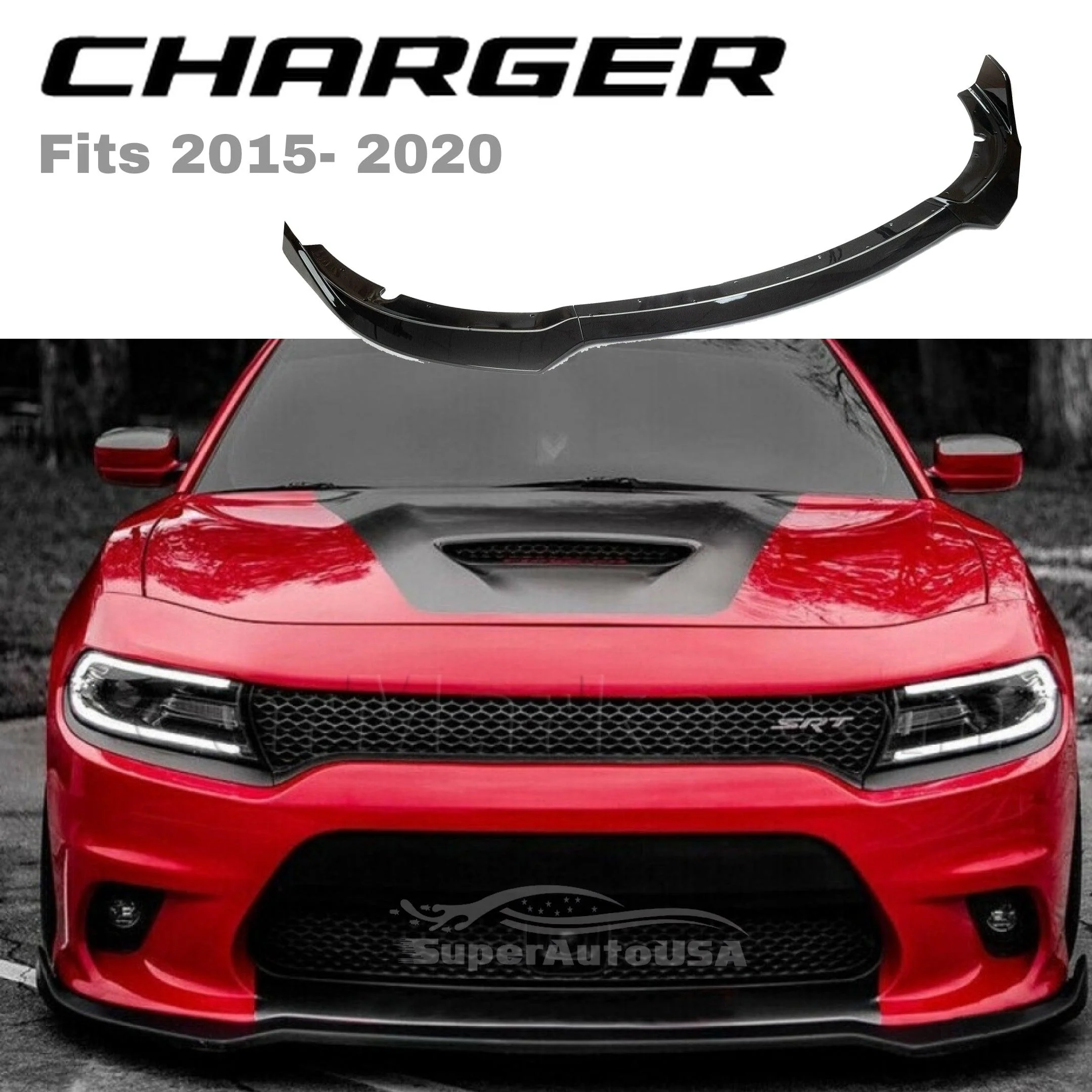 Fits 2015-2022 Dodge Charger SRT RT Front Bumper Lip Spoiler Splitter Body (Black, 3pcs) - Image 2
