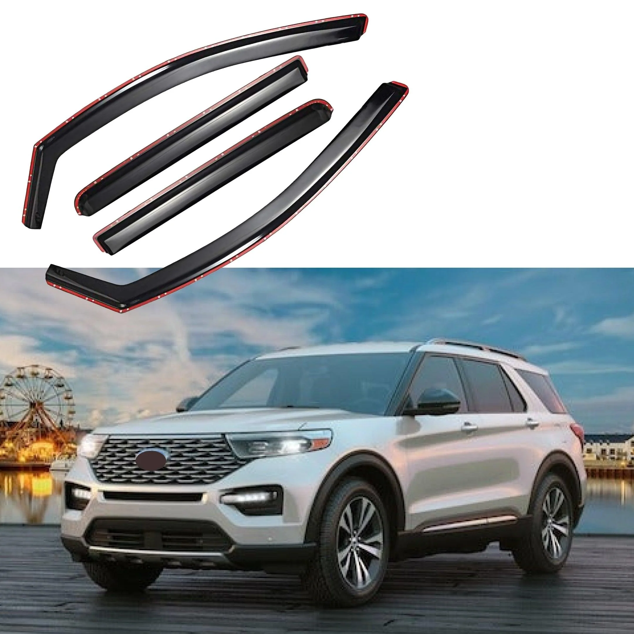Fit 2020-2024 Ford Explorer In-Channel Vent Window Visors Rain Guard Deflectors