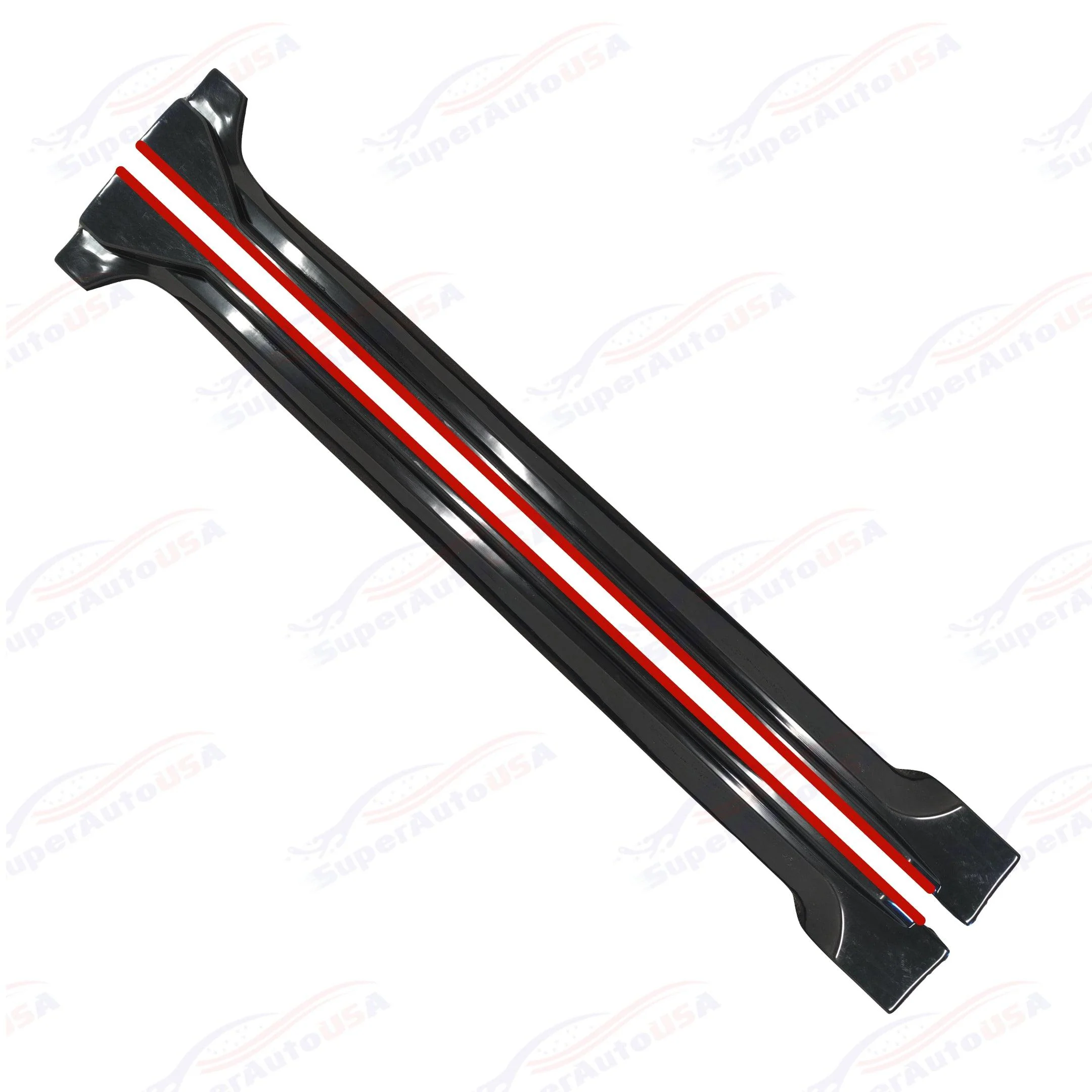 2015-2021 Subaru WRX STI VA - JDM Style Side Skirt Overlay Extensions - Gloss Black with Red Trim - Image 2