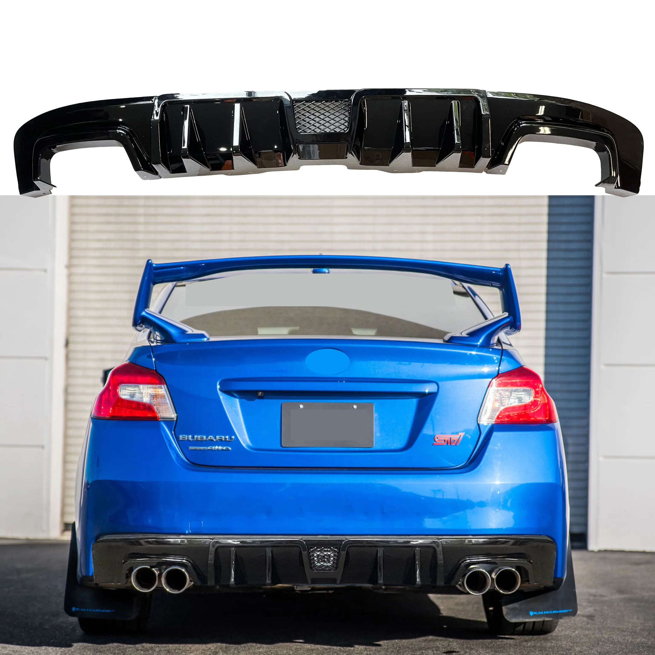 2015-2021 Subaru WRX STI VA - Rear Diffuser - Gloss Black / Carbon Fiber Print