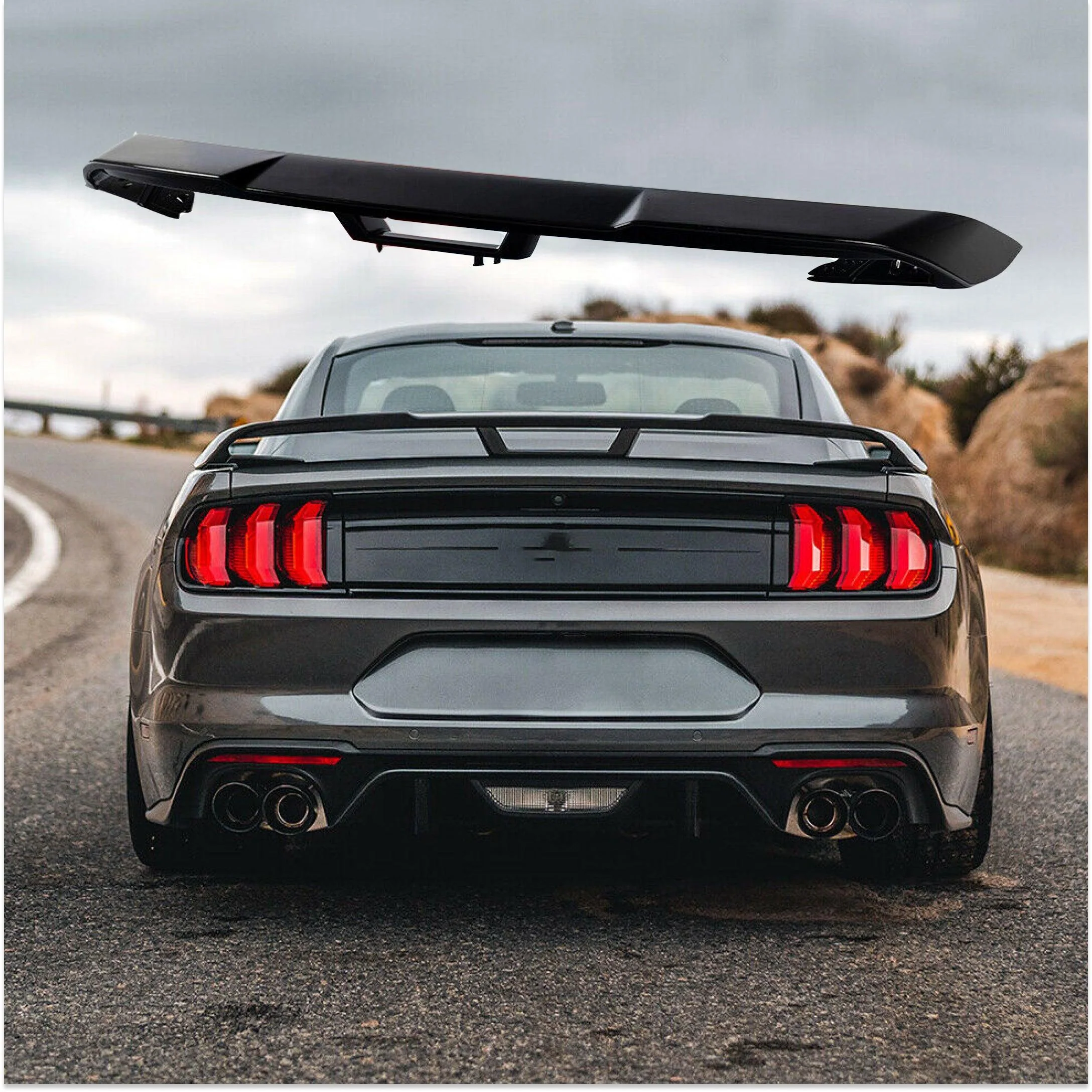 Fit 2015-2021 Ford Mustang GT Style Rear Trunk Spoiler Wing Lid (Gloss Black) - Image 2