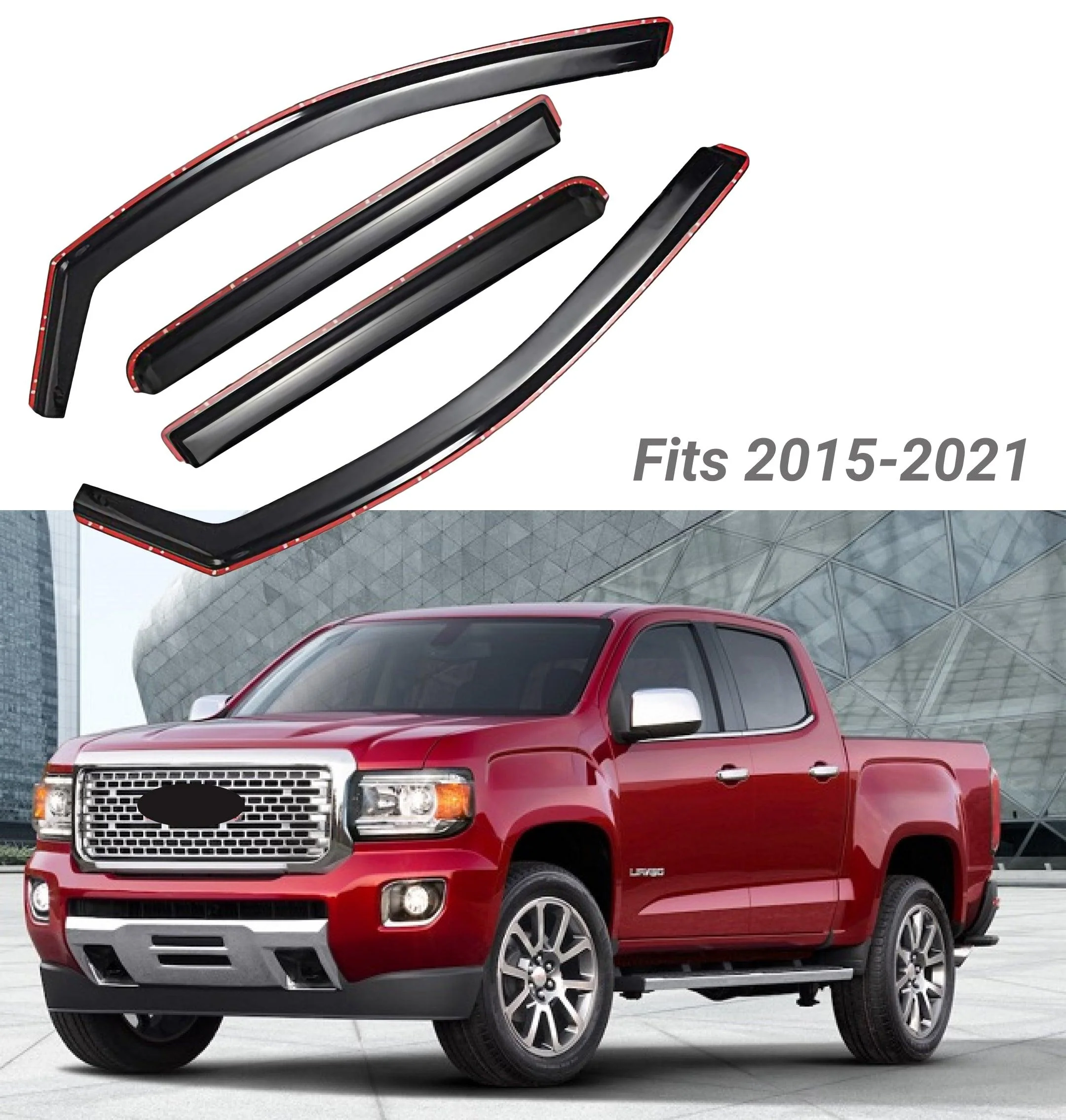 Fit 2015-2021 GMC Canyon In-Channel Vent Window Visors Rain Sun Wind Guards Shade Deflectors - Image 2