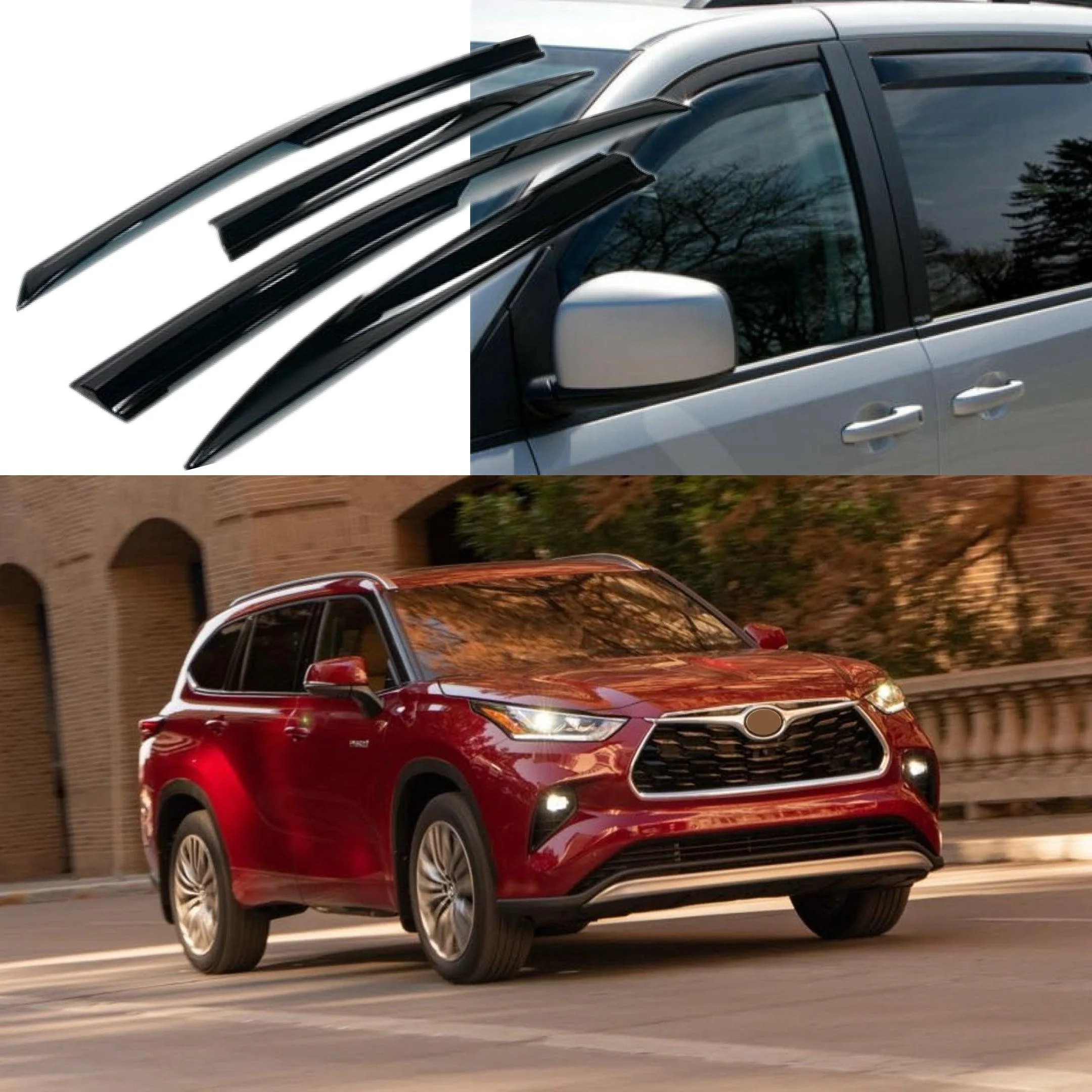 Fit 2020-2024 Highlander 3D Mugen Style Vent Window Visors Rain Sun Wind Guards Shade Deflectors