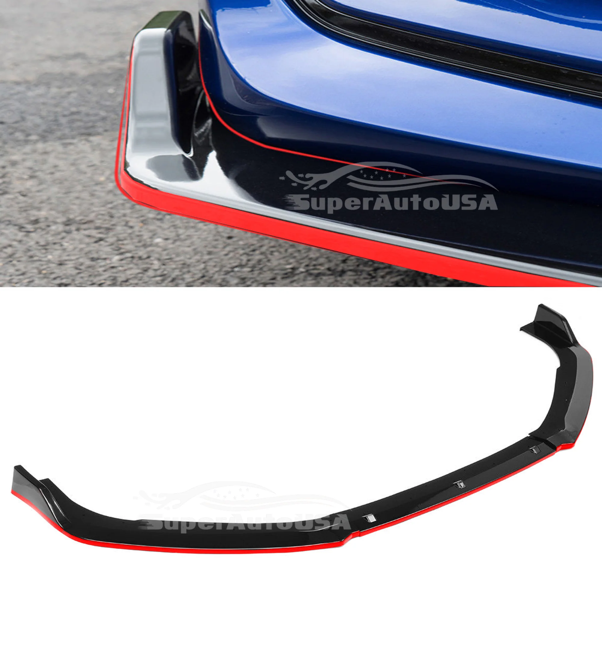 Fits 2013-2017 Honda Accord Front Bumper Lip Spoiler (Gloss Black with Red Trim) - Image 4