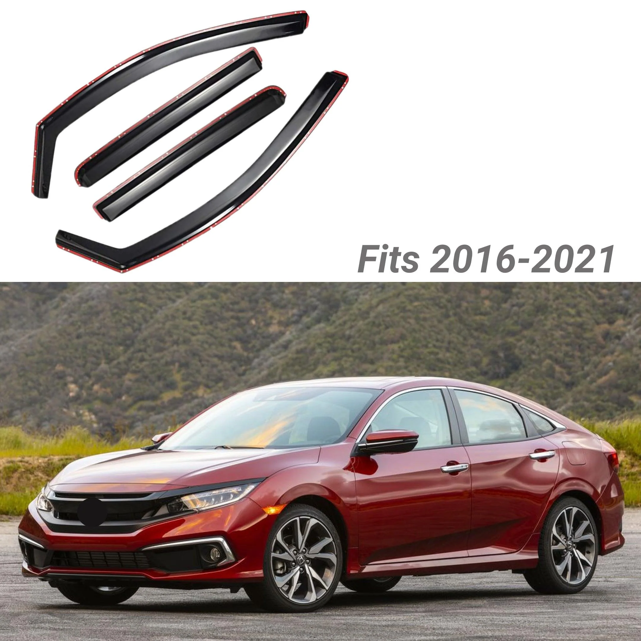 Fit 2016-2021 Honda Civic Sedan In-Channel Vent Window Visors Rain Sun Wind Guards Shade Deflectors - Image 2