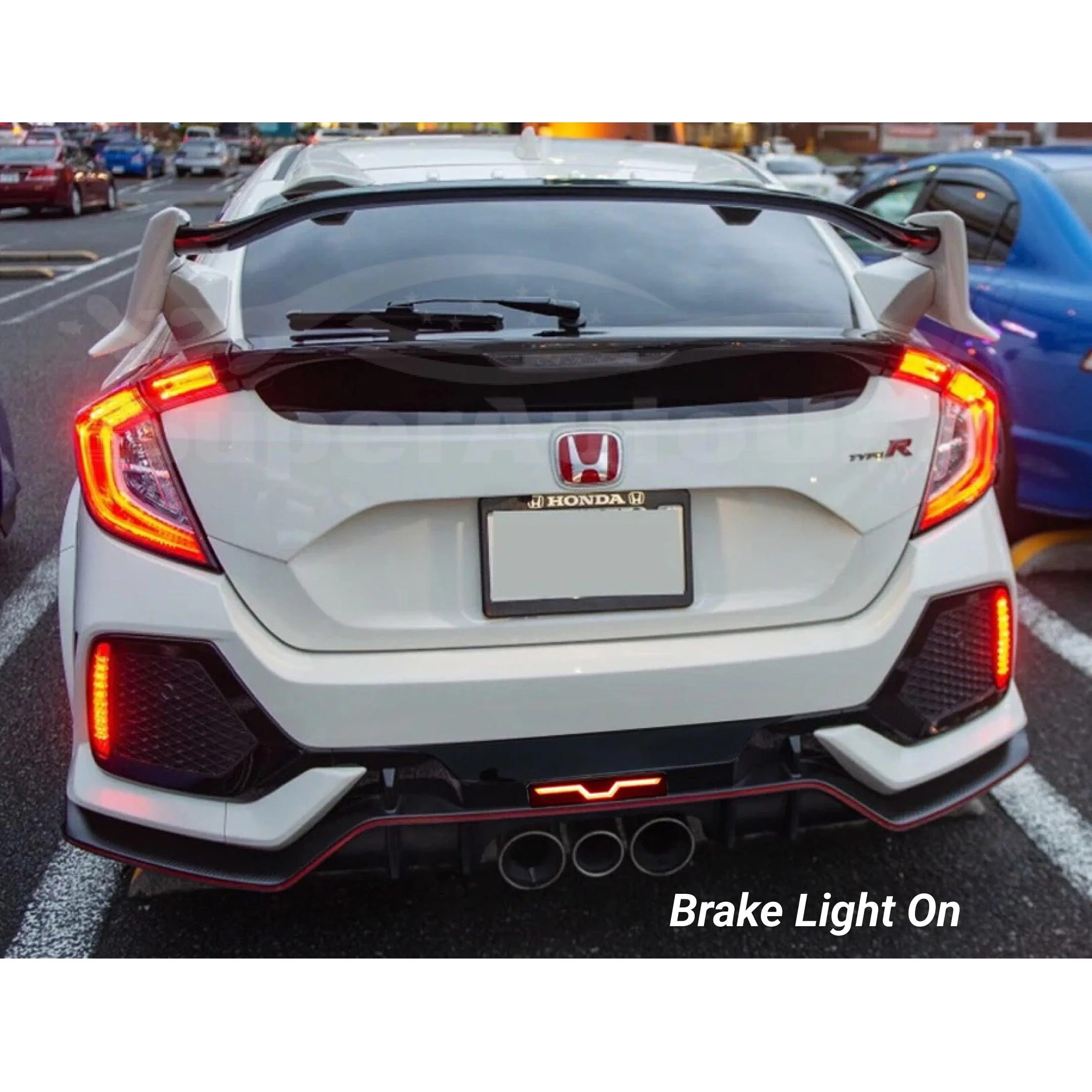 Fits 2016-2021 Honda Civic Hatchback Rear Diffuser LED Brake Light Extension (Unpainted Black) - Image 2