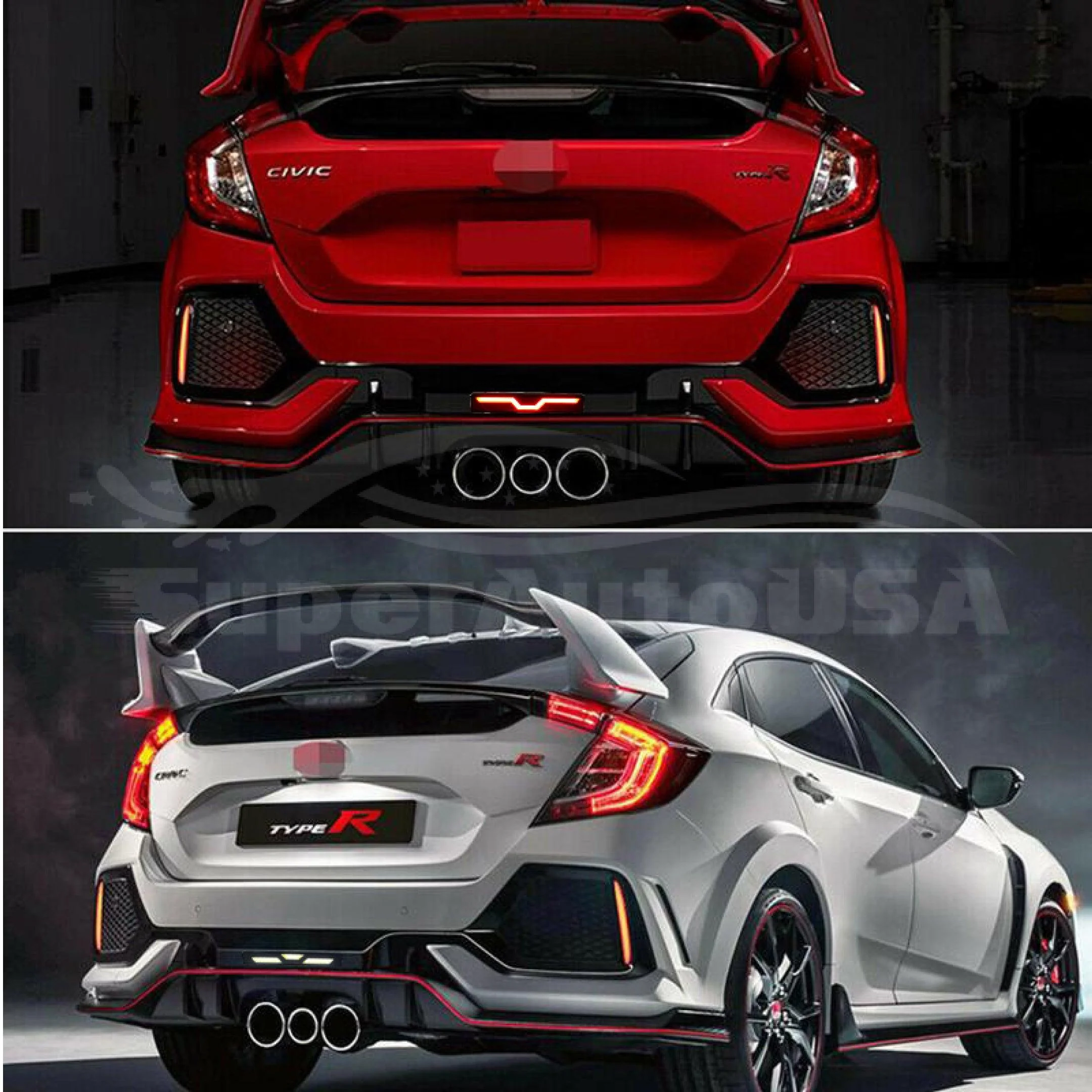 Fits 2016-2021 Honda Civic Hatchback Rear Diffuser LED Brake Light Extension (Unpainted Black) - Image 3