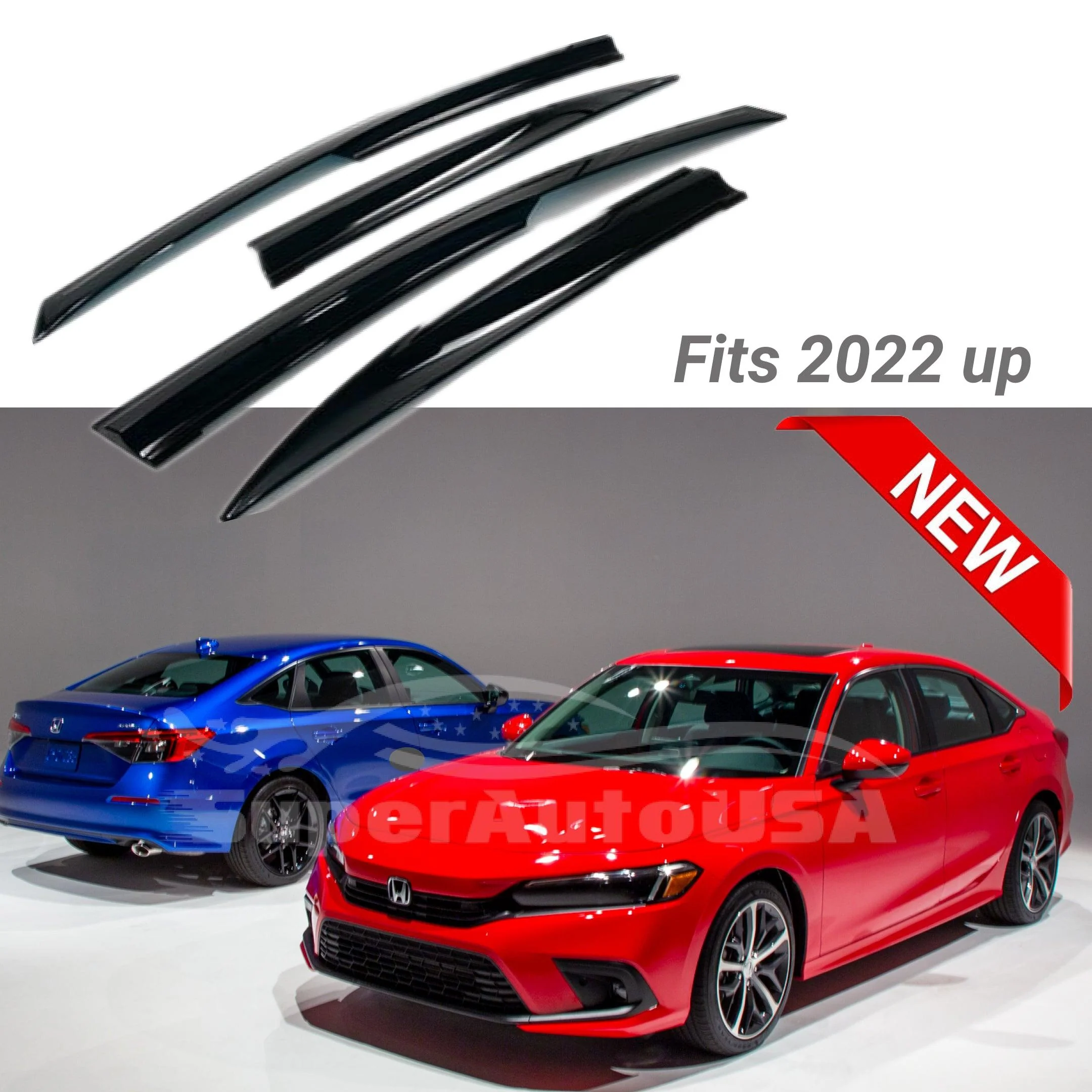 Fit 2022-24 Honda Civic 3D Mugen Style Vent Window Visors Rain Sun Wind Guards Shade Deflectors - Image 2