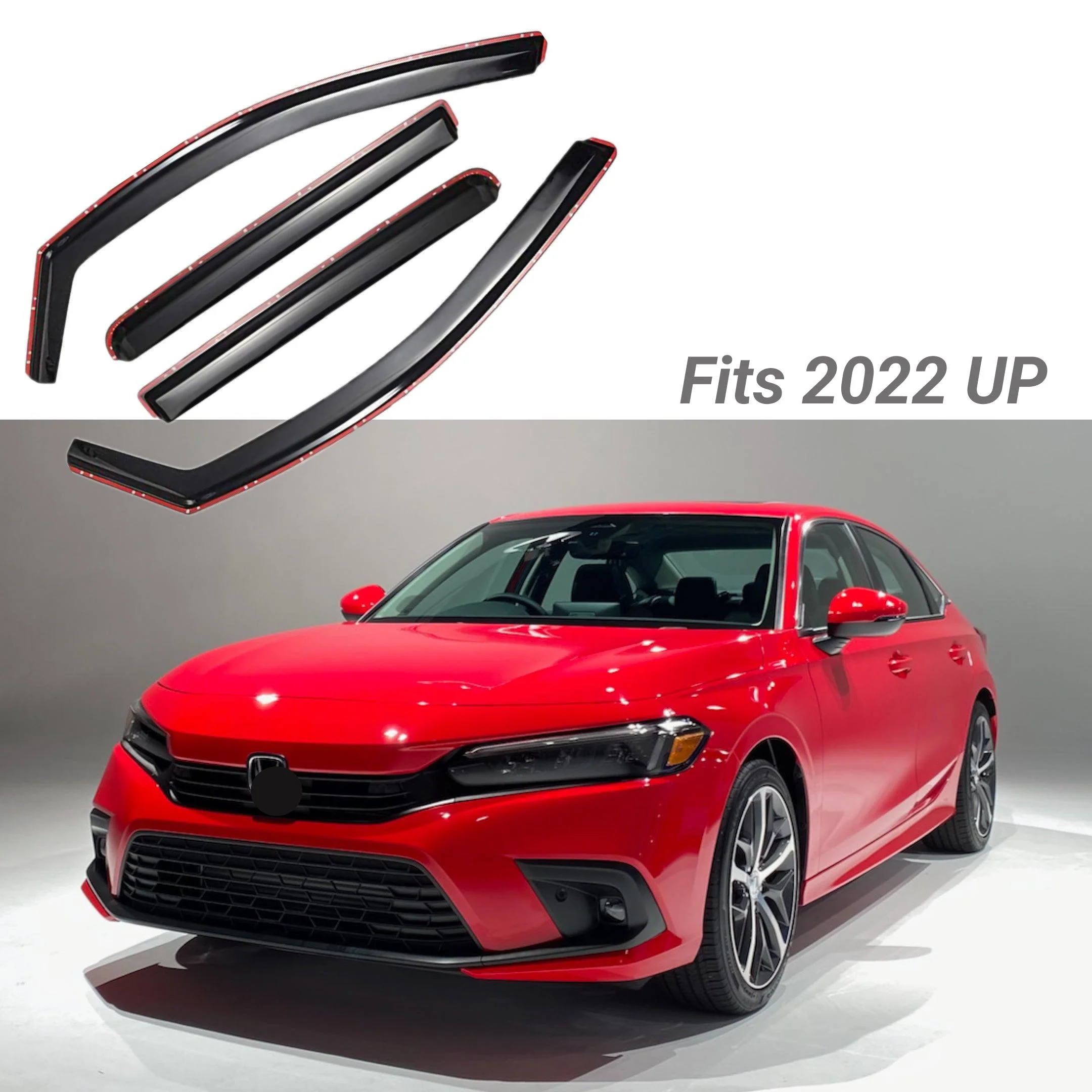 Fit 2022-24 Honda Civic Sedan In-Channel Vent Window Visors Rain Sun Wind Guards Shade Deflectors - Image 2
