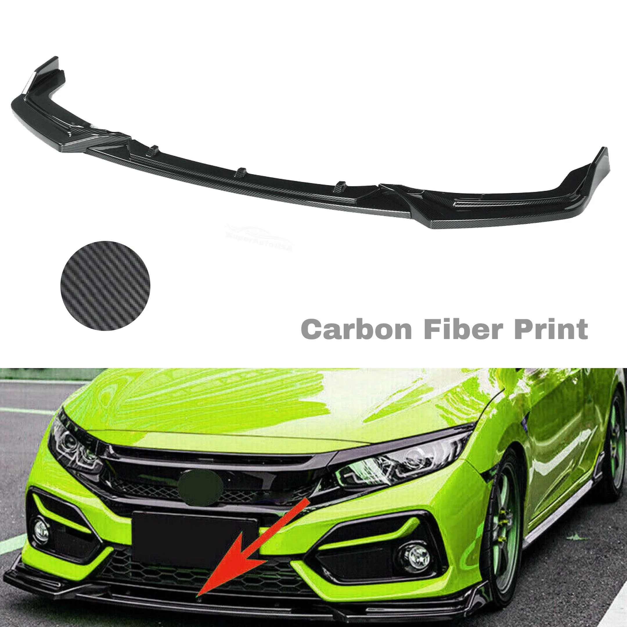 Fits 2017-2021 Honda CIVIC Hatchback Si Front Bumper Lip Spoiler (Carbon Fiber Print) - Image 5