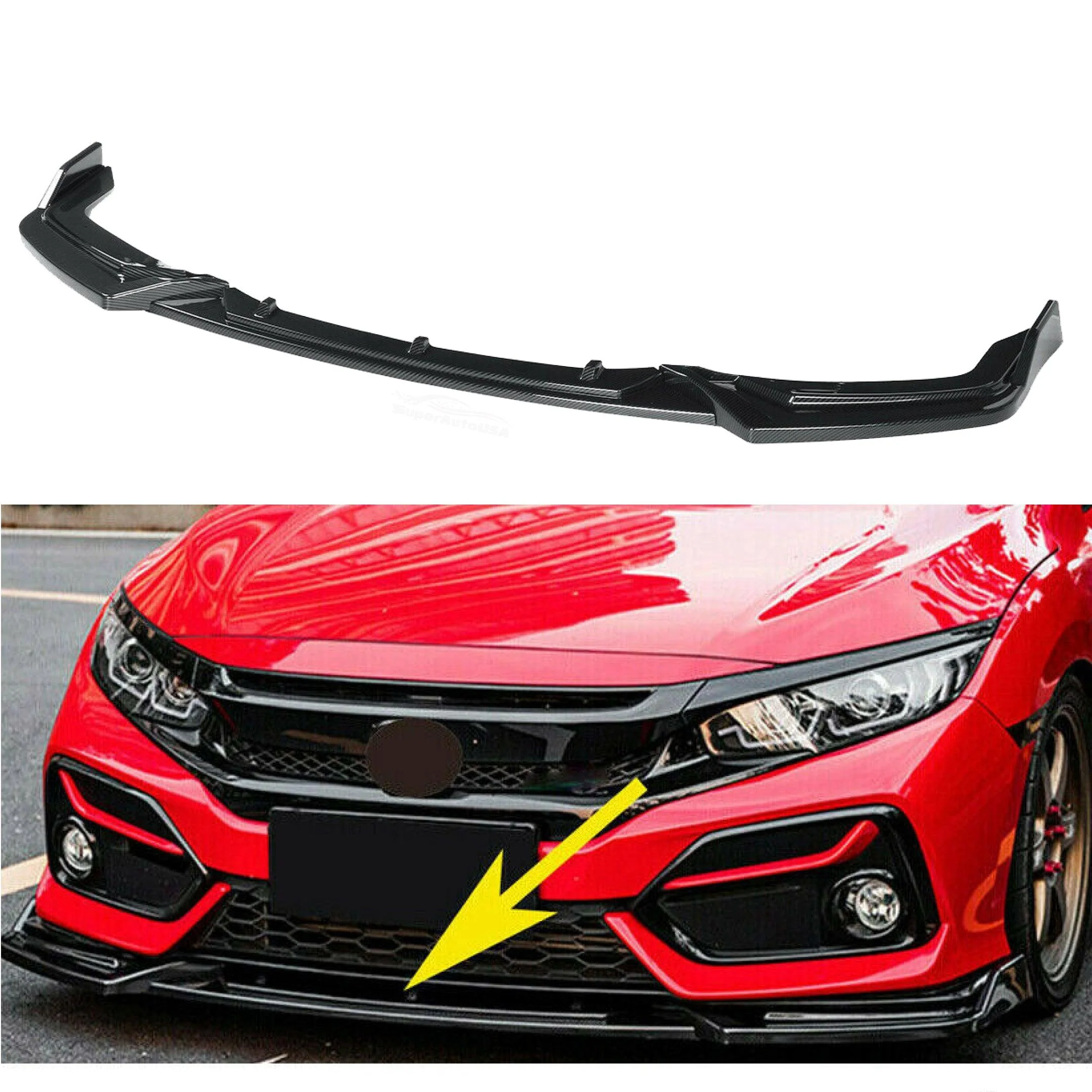 Fits 2017-2021 Honda CIVIC Hatchback Si Performance Front Bumper Lip (Gloss Black)
