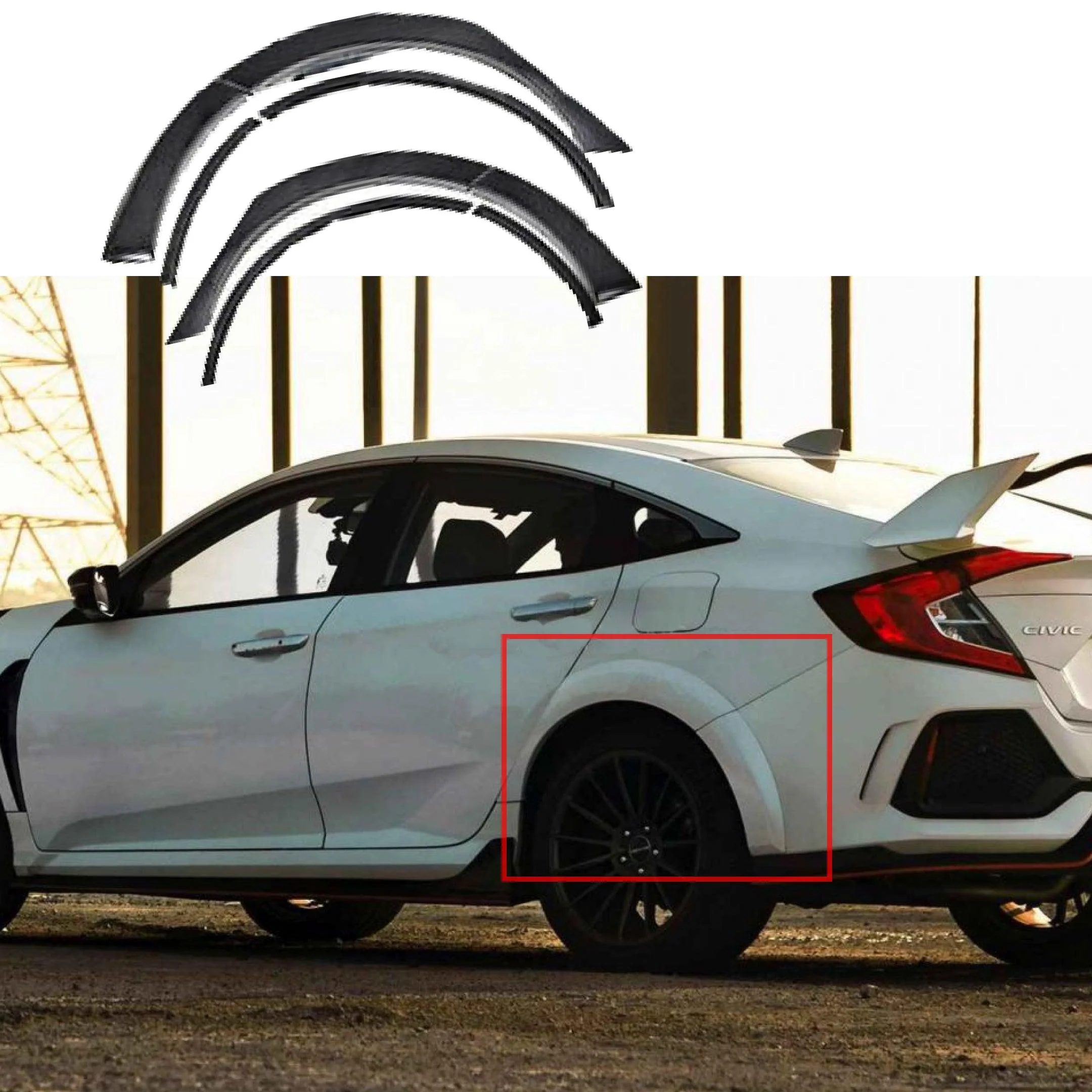 Fit 2016-2021 FK7 Honda Civic Sedan TYPE R FK8 Style Black Arch Flare Rear Fender Guards Cover