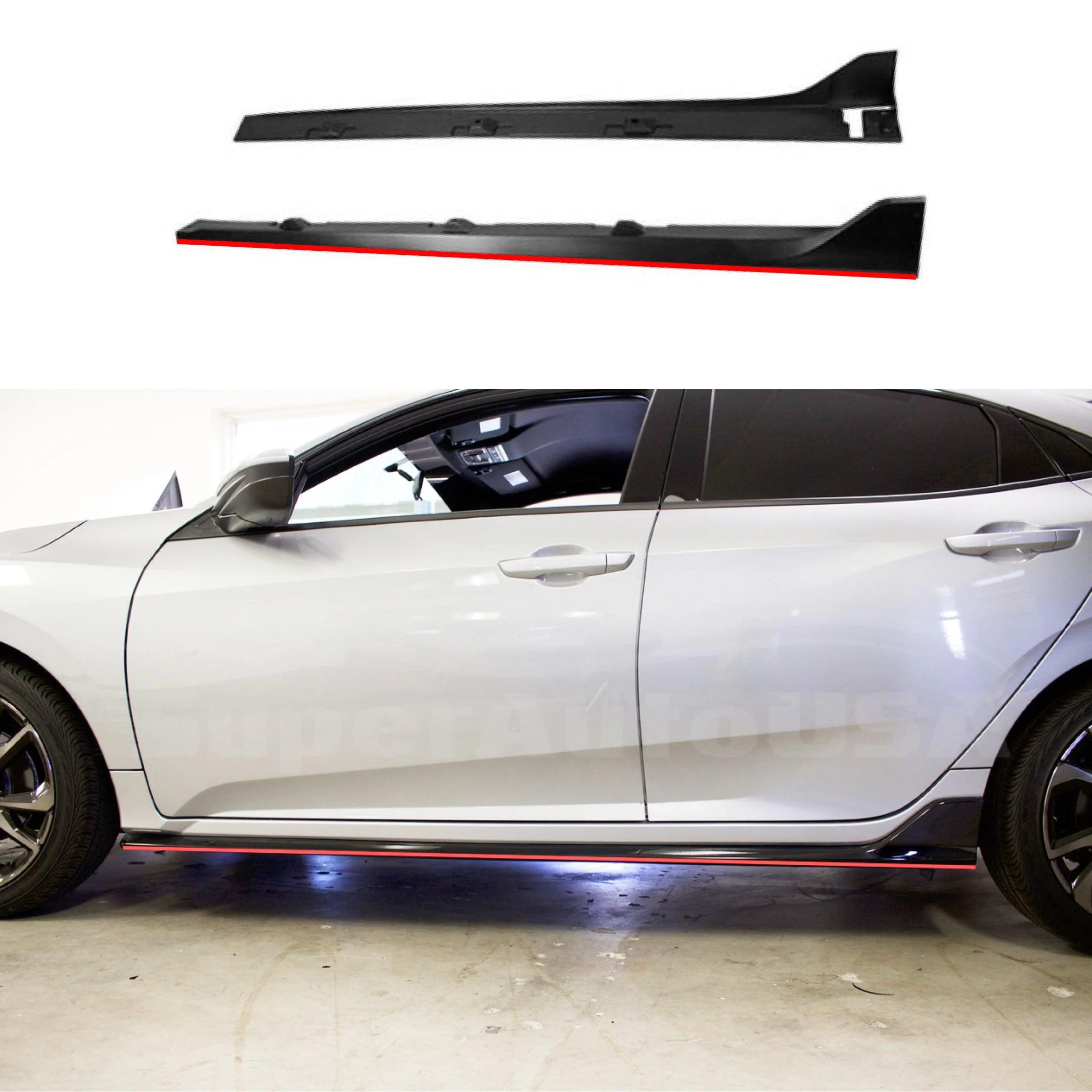 Fits Honda Civic Sedan 2016-2021 Type R Style Black Red Skirt Extensions Kit
