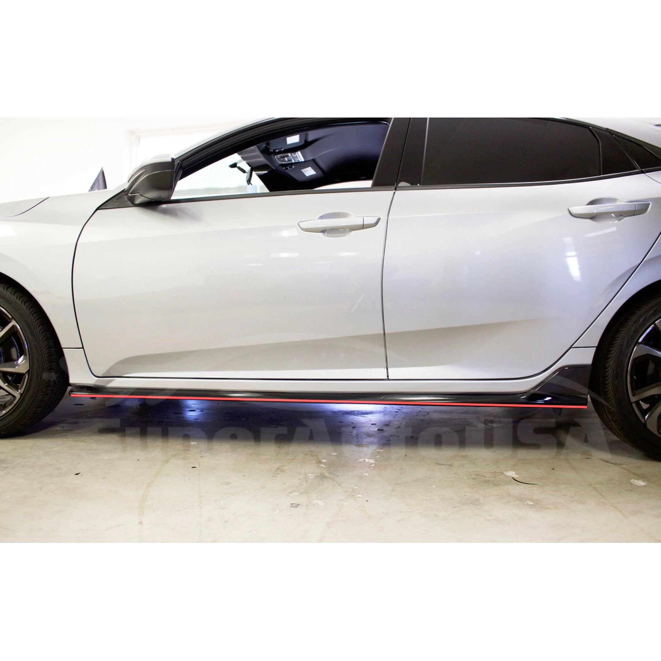 Fits Honda Civic Sedan 2016-2021 Type R Style Black Red Skirt Extensions Kit - Image 2