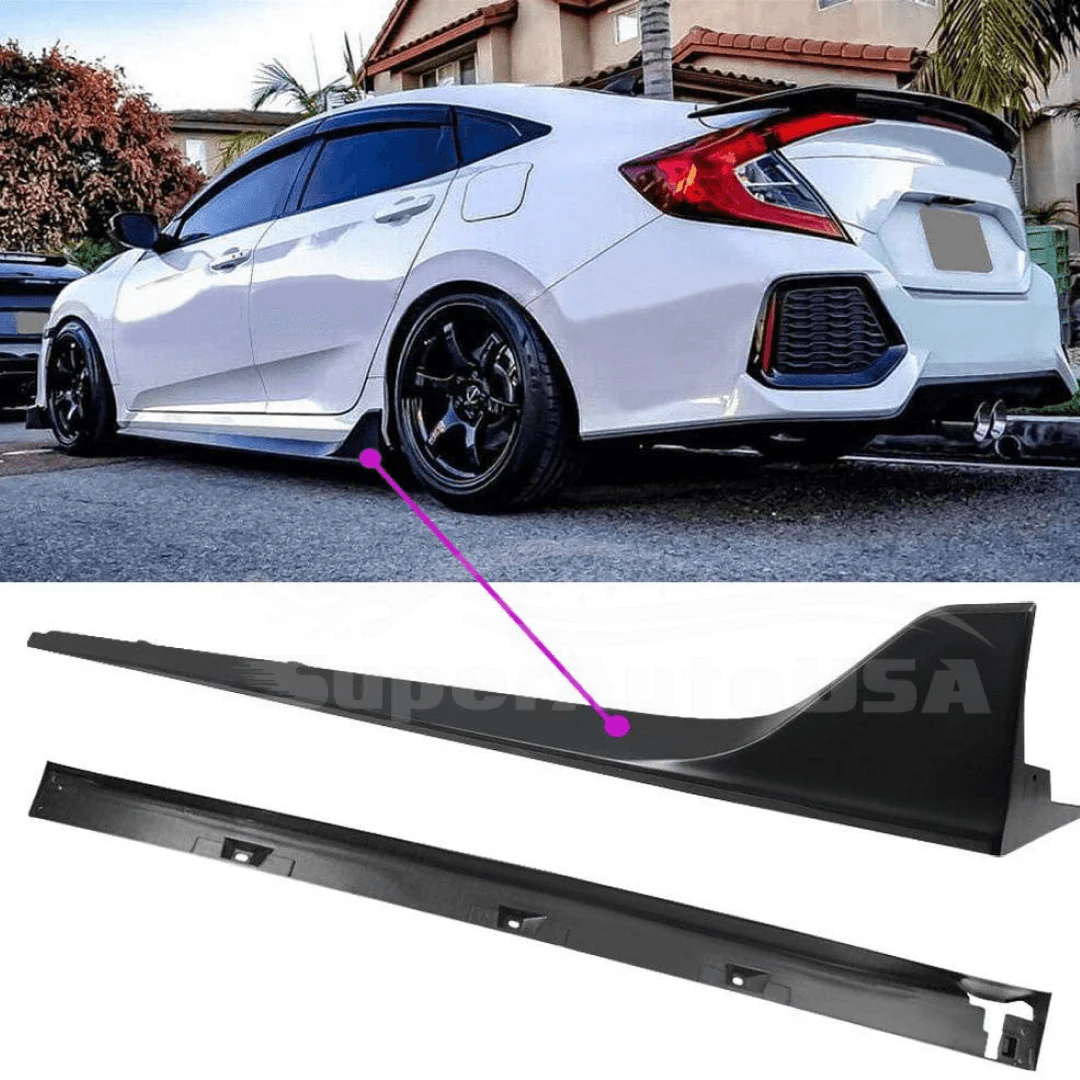 Fits 2016-2021 Honda Civic Sedan Type R Style Side Skirt Extensions Kit - Image 2