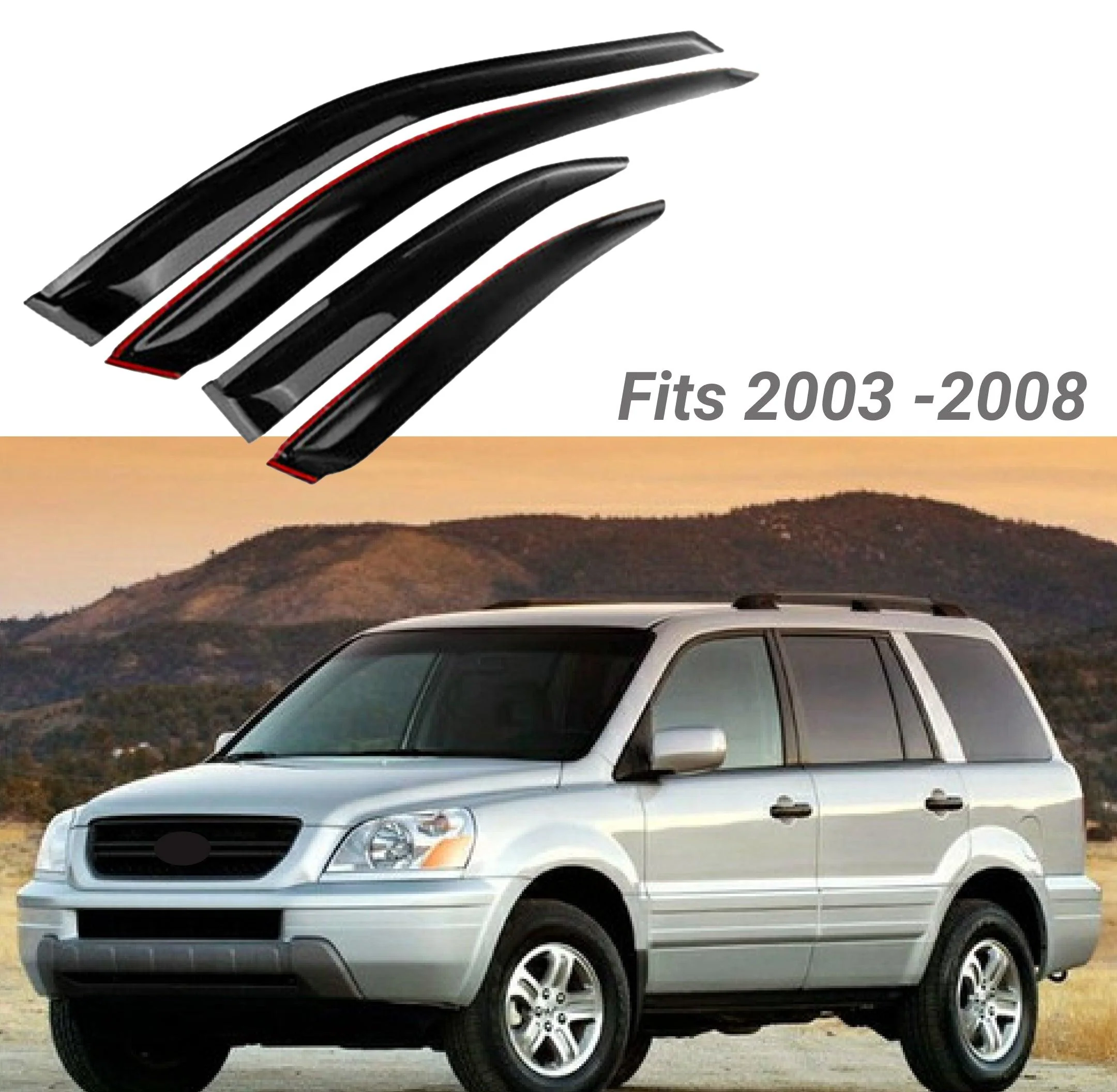 Fit 2003-2008 Honda Pilot Out-Channel Vent Window Visors Rain Sun Wind Guards Shade Deflectors - Image 2
