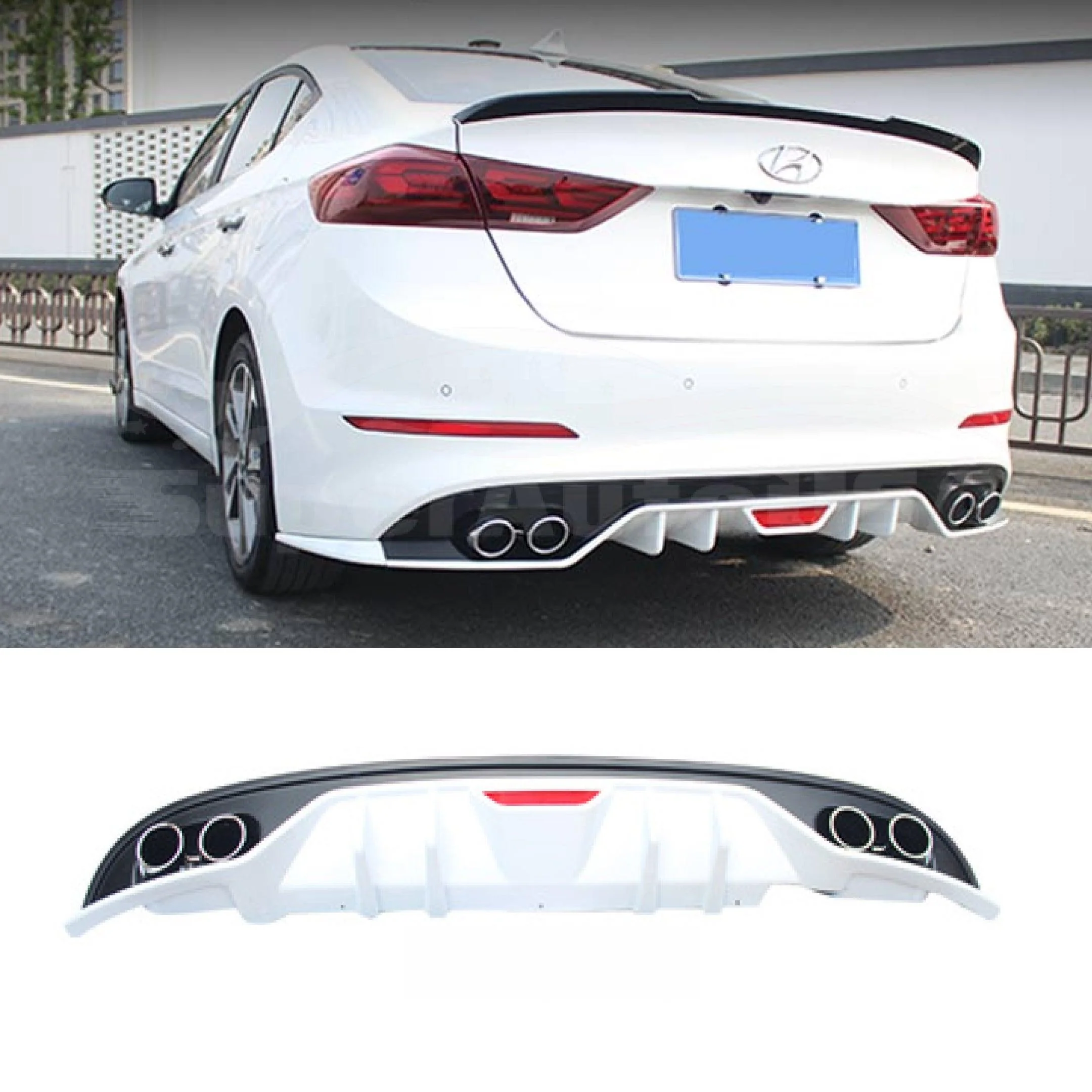 For Hyundai Elantra 2016-2018 Rear Bumper Lip Diffuser Body kit LED (Black and White) - Image 2