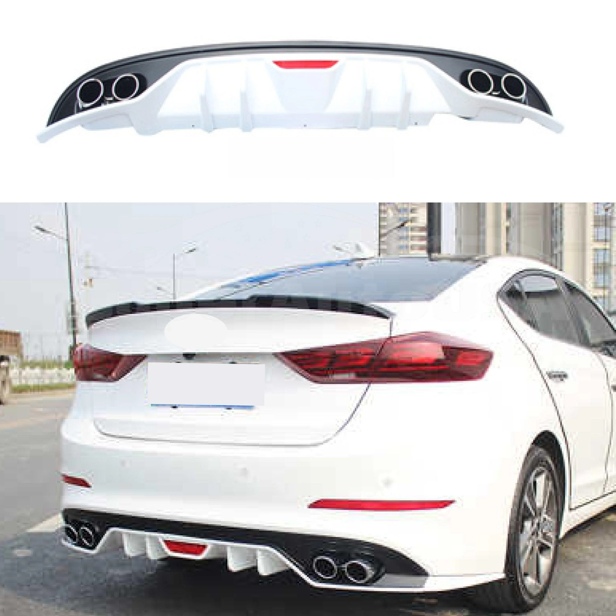 For Hyundai Elantra 2016-2018 Rear Bumper Lip Diffuser Body kit LED (Black and White) - Image 3