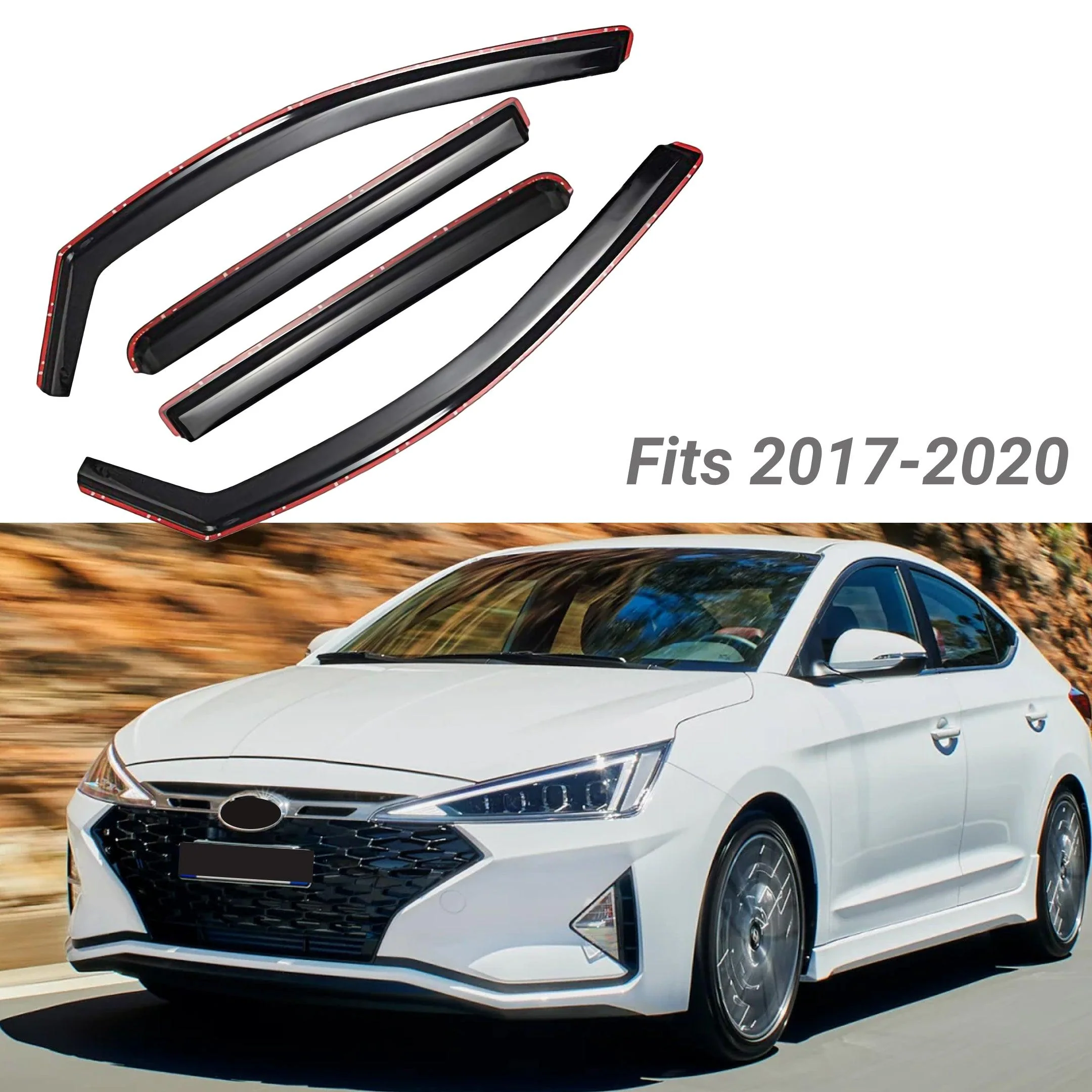 For Hyundai Elantra 2017-2020 In-Channel Vent Window Visors Rain Sun Wind Guards Shade Deflectors - Image 2