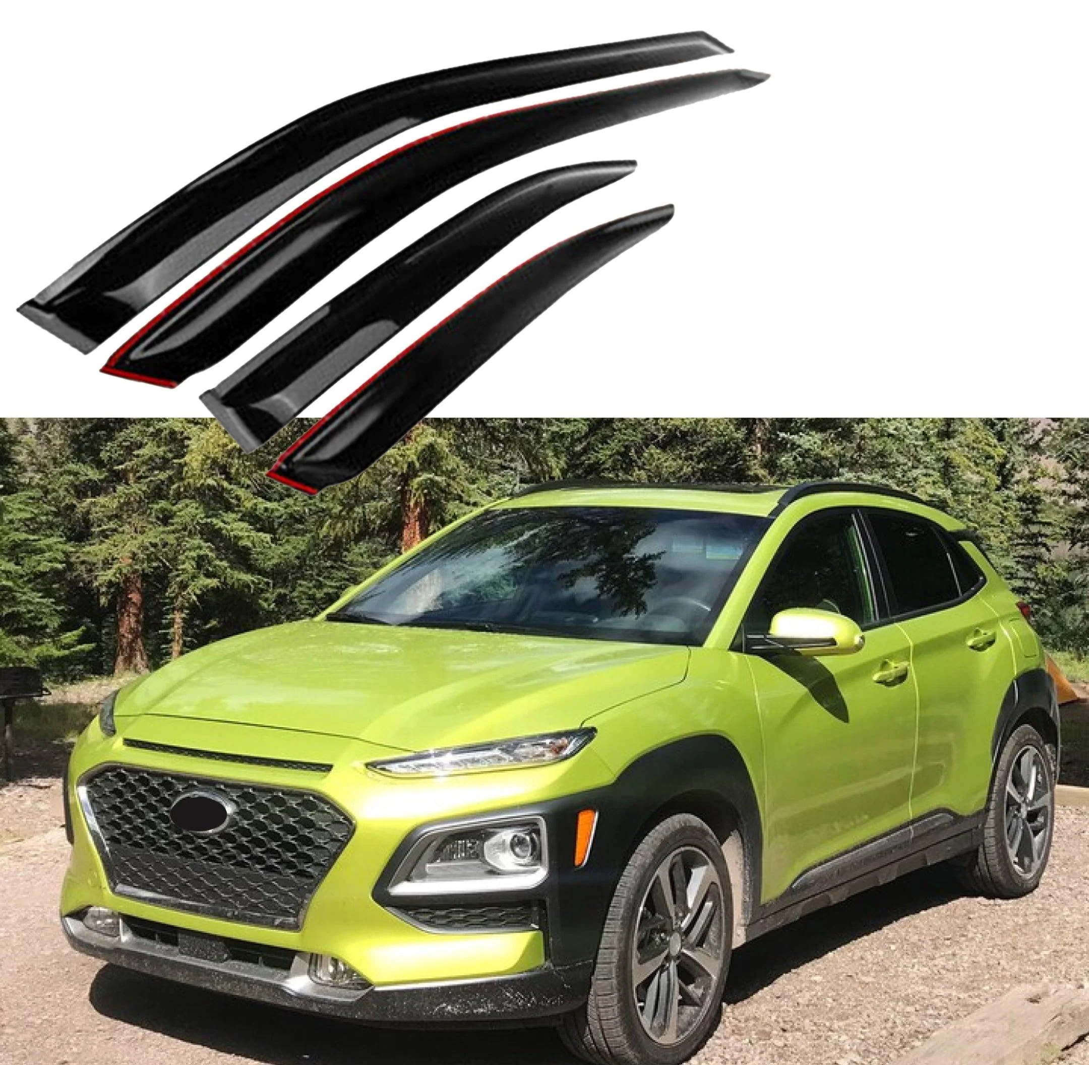 For Hyundai Kona 2018-2023 Out-Channel Vent Window Visors Rain Sun Wind Guards Shade Deflectors