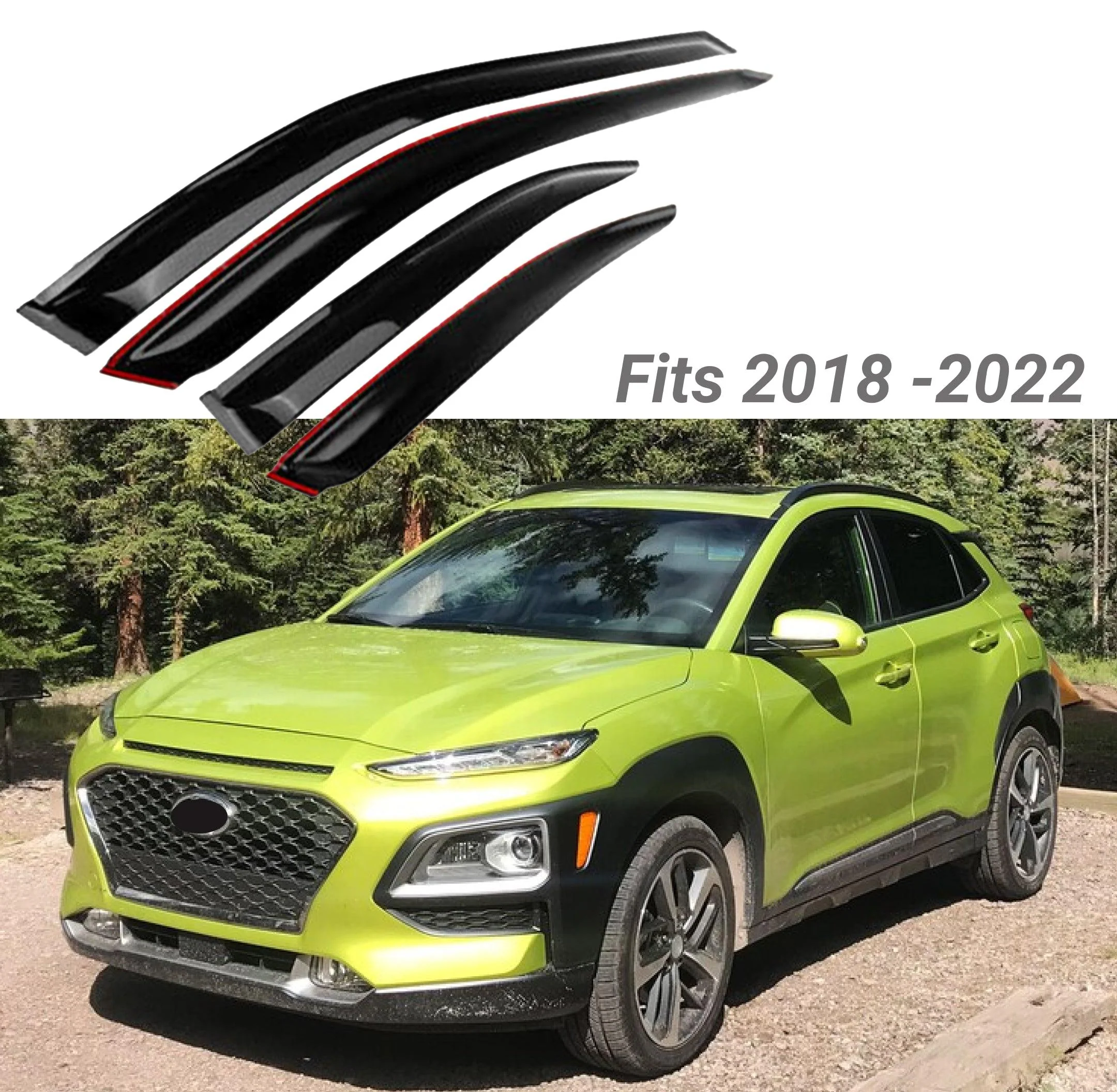 For Hyundai Kona 2018-2023 Out-Channel Vent Window Visors Rain Sun Wind Guards Shade Deflectors - Image 2