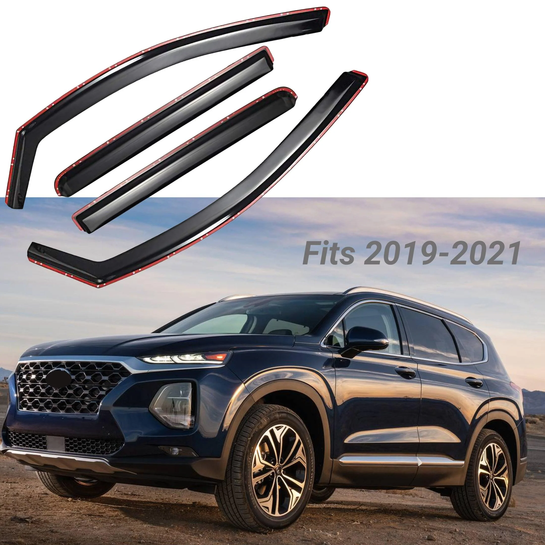 For Hyundai SantaFe 2019-2023 In-Channel Vent Window Visors Rain Sun Wind Guards Shade Deflectors - Image 2