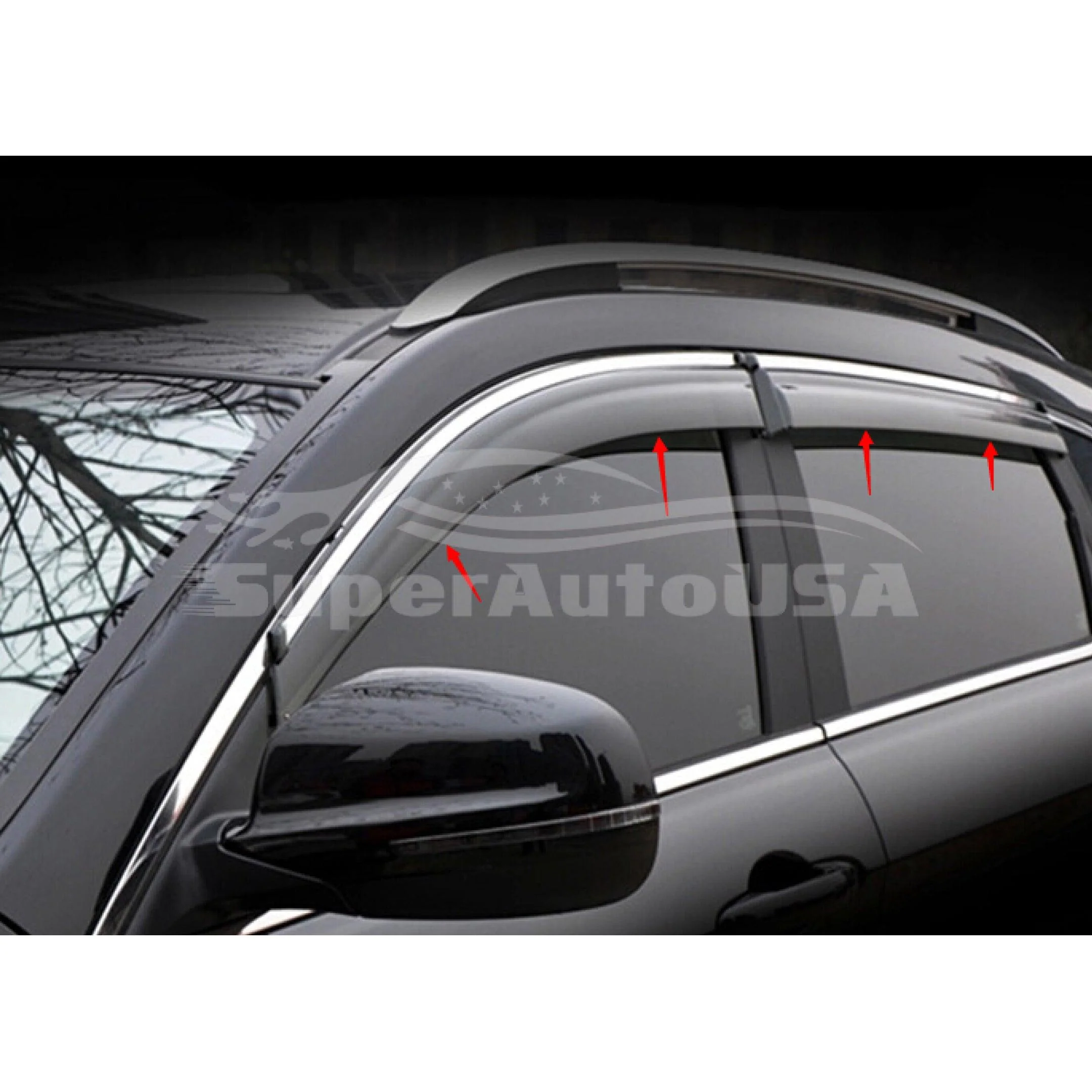 For Hyundai Tucson 2016-2018 Clip-On Chrome Trim Vent Window Visors Rain Sun Wind Guards Shade Deflectors - Image 3