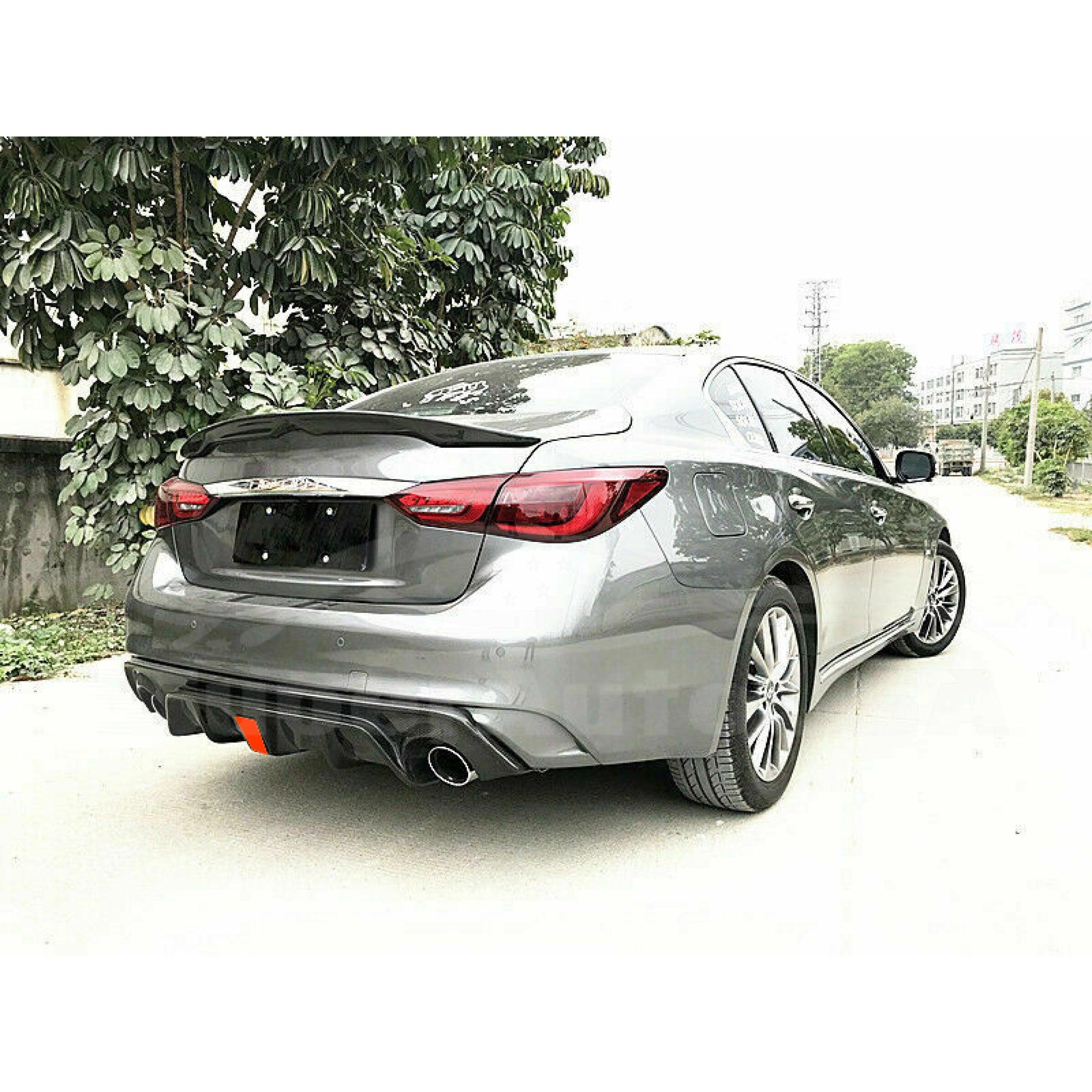 Fits 2018-2021 Infiniti Q50 Rear Diffuser with LED Light (Carbon Fiber Print) - Image 3