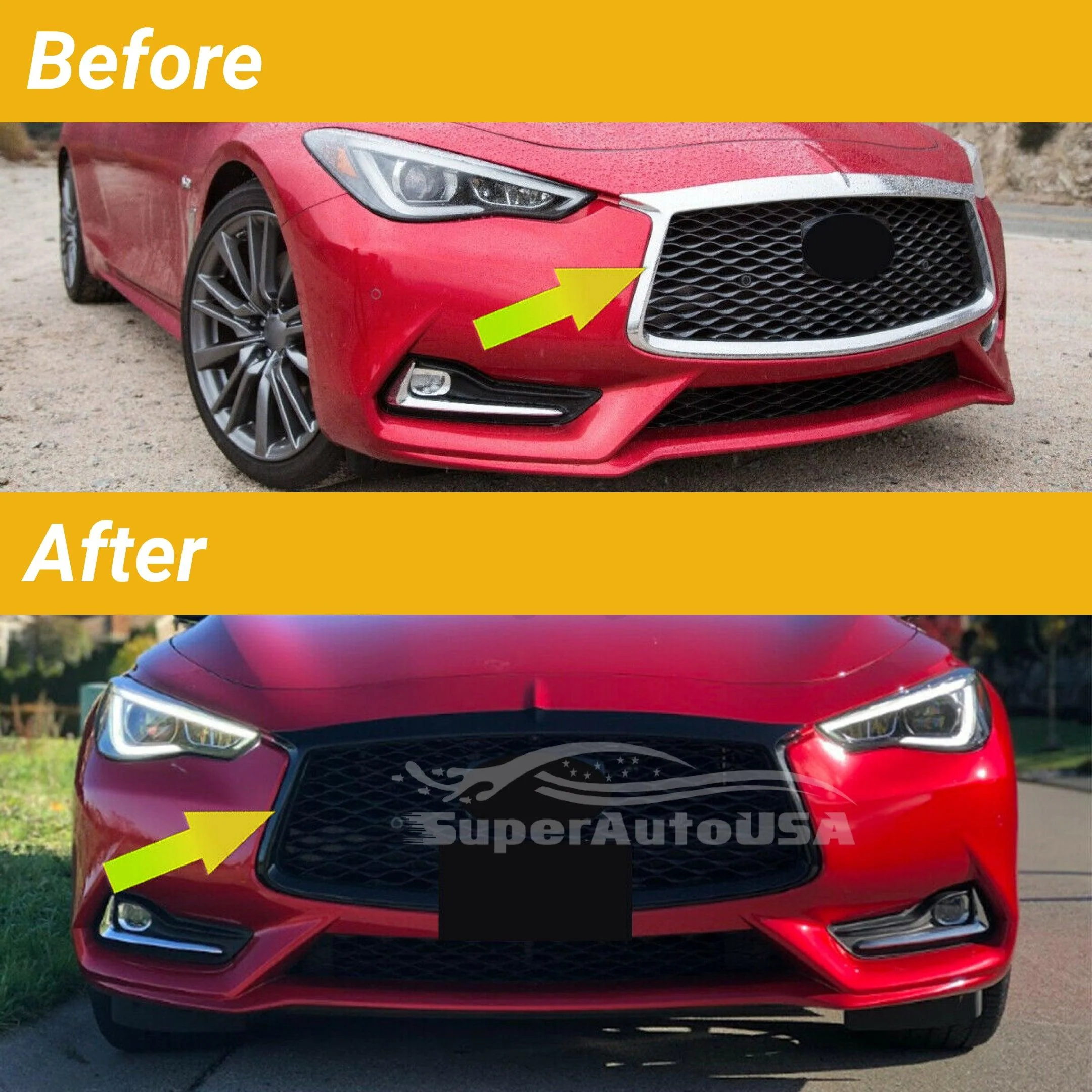 Fits 2017-2022 Q60 Front Grille Grill Outline Cover (Carbon Fiber Print) - Image 3