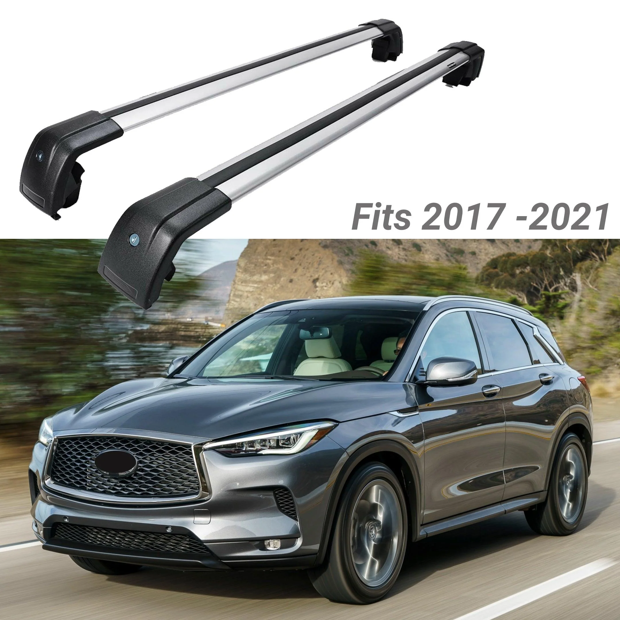 Fit 2017-2021 Infiniti QX50 SUV Top Roof Rack Cross Bar Baggage Luggage Carrier Bar - Image 2