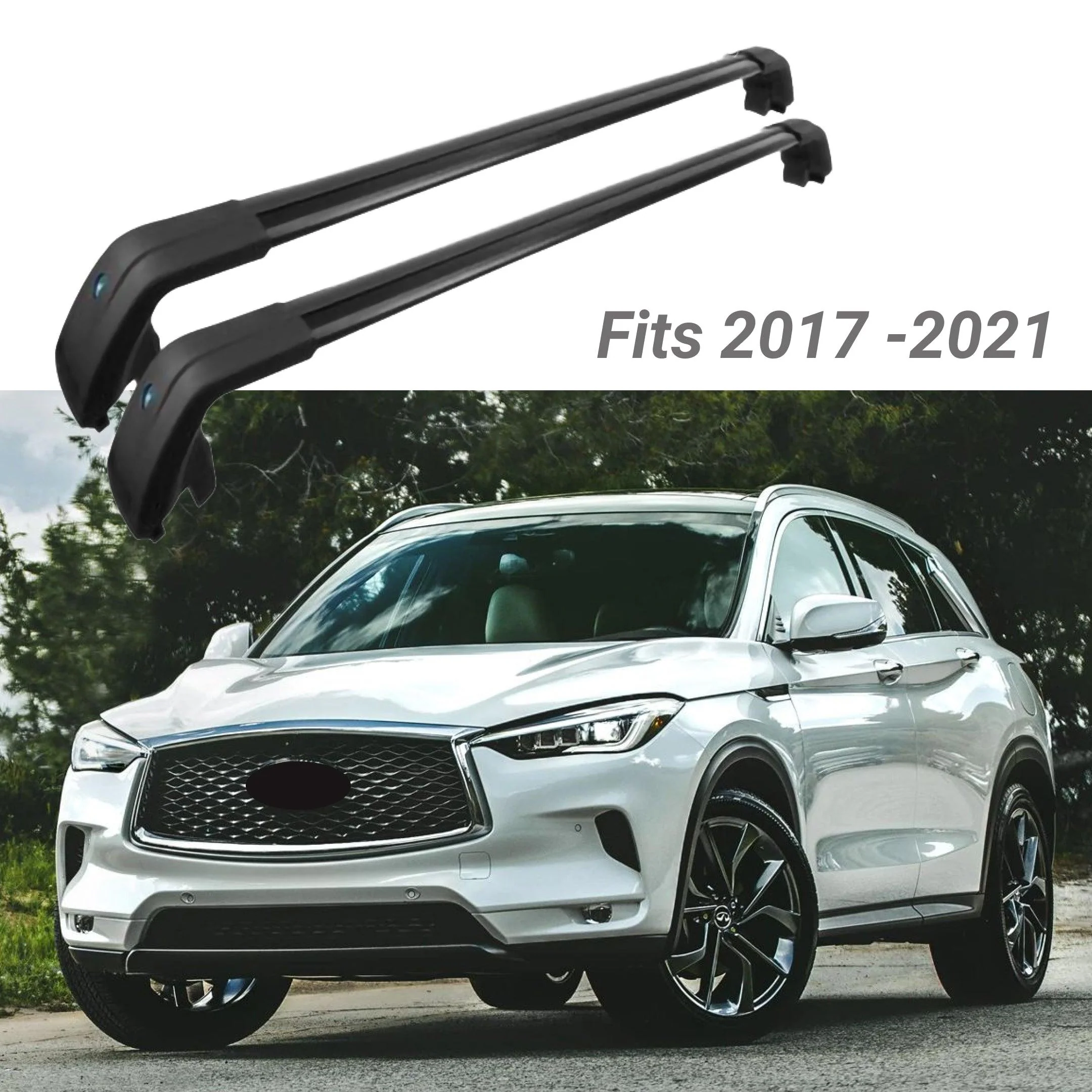 Fit 2017-2021 Infiniti QX50 Black Roof Rack Baggage Luggage Cross Bar Crossbar - Image 2