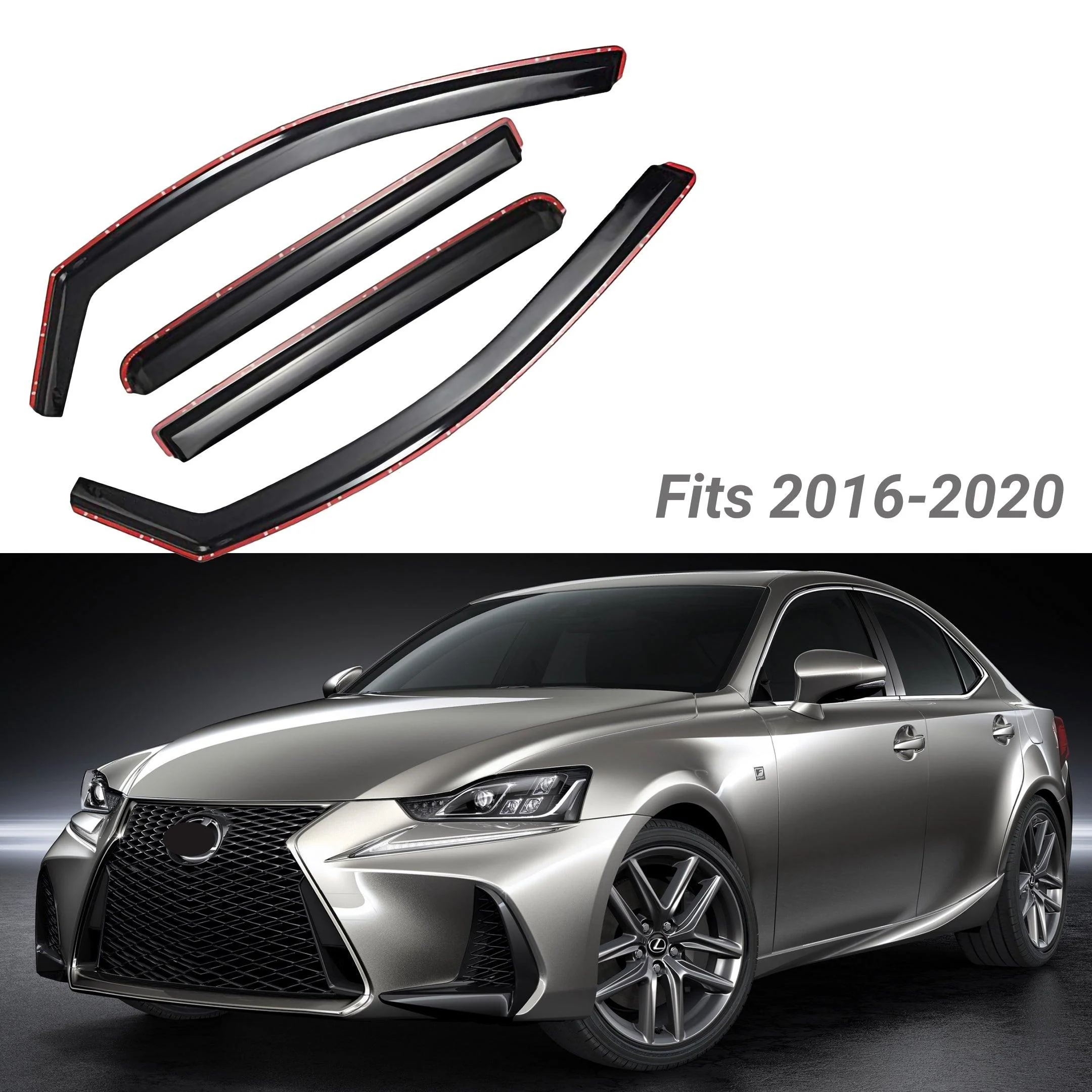 Fit 2014-2020 Lexus IS250 IS200T IS300 In-Channel Vent Window Visors Rain Sun Wind Guards Shade Deflectors - Image 2