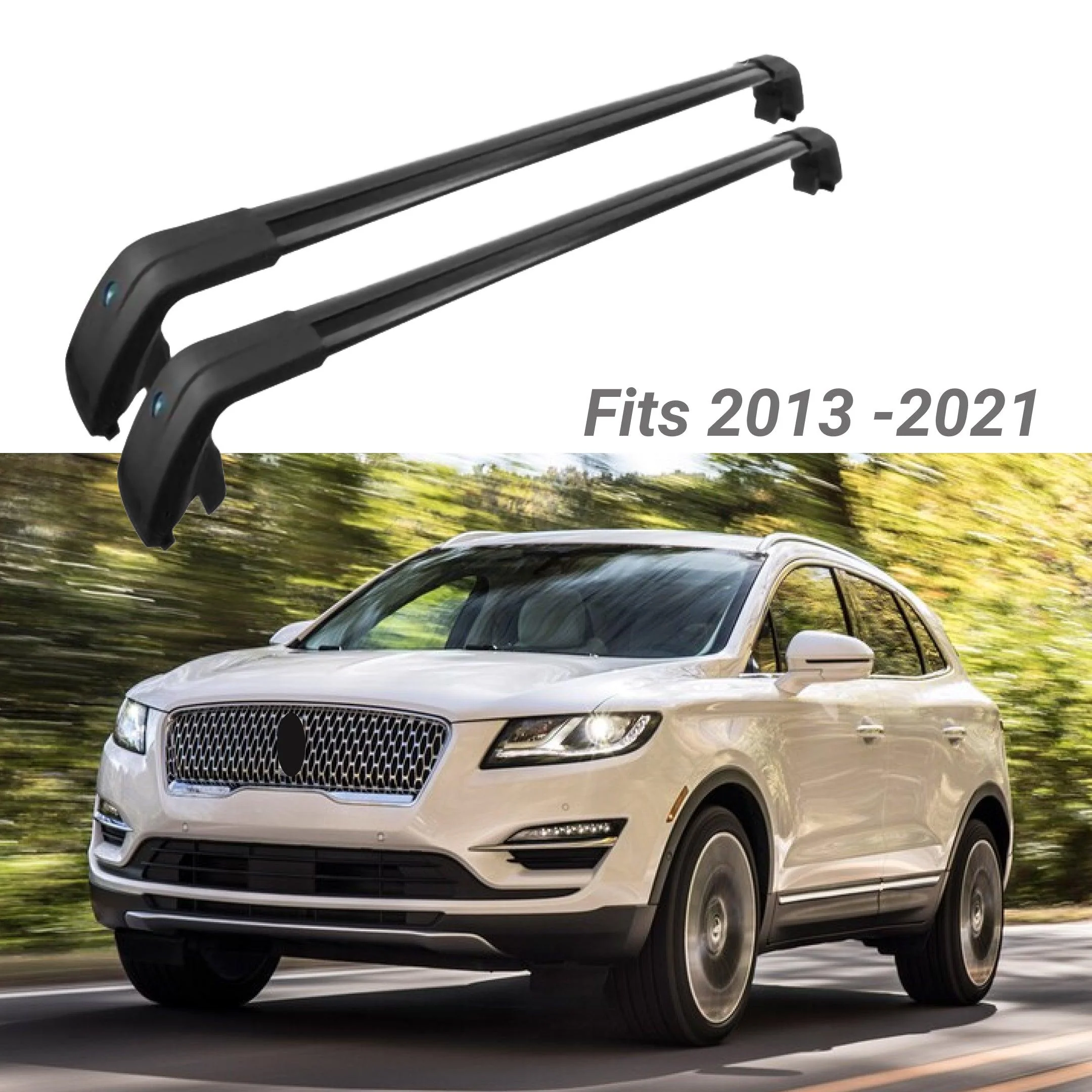 Fit 2013-2021 Lincoln MKC Black Roof Rack Baggage Luggage Cross Bar Crossbar - Image 2