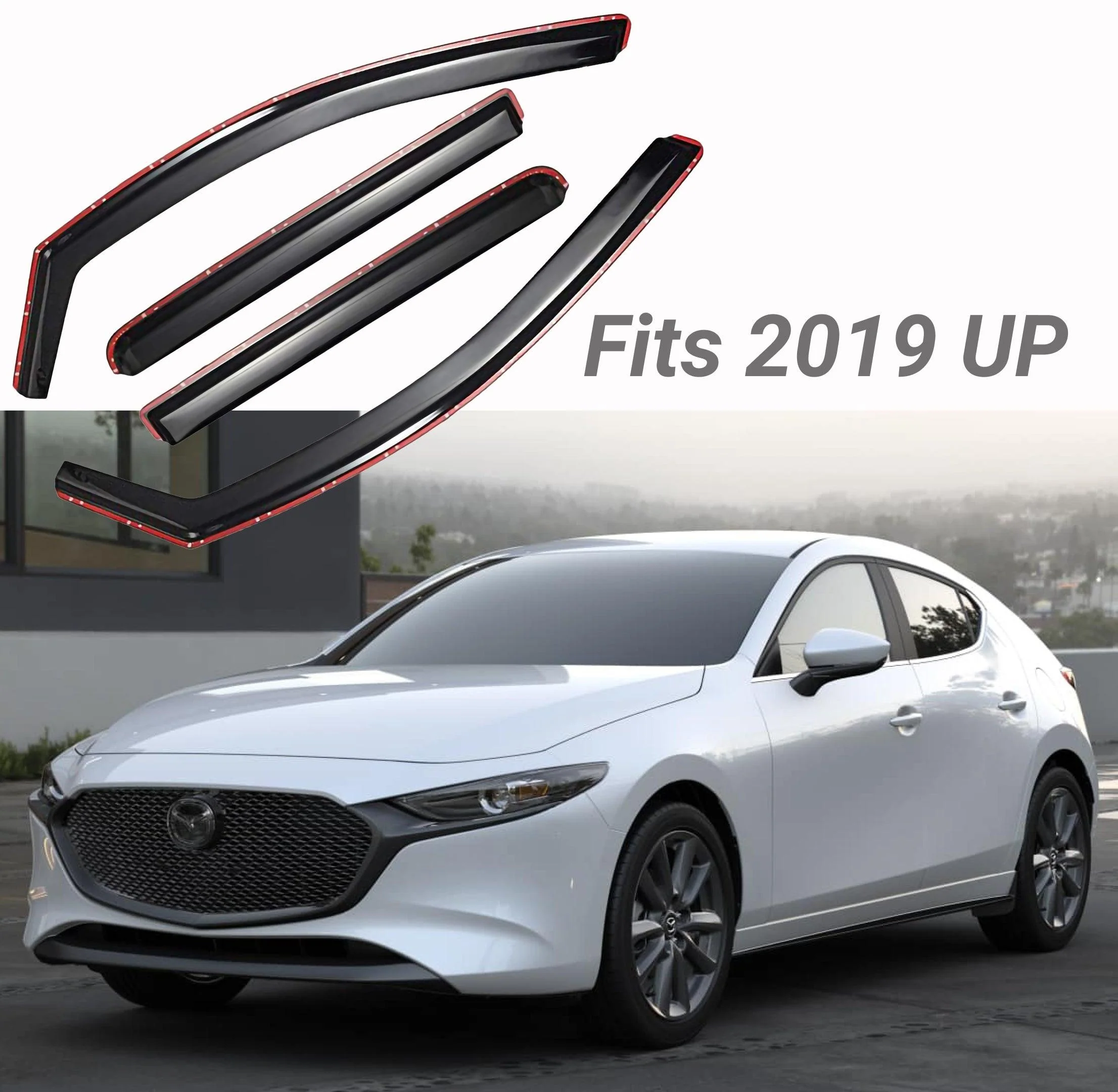 Fits 2019-2024 Mazda 3 Hatchback In-Channel Vent Window Visors Rain Sun Wind Guards Shade Deflectors - Image 2