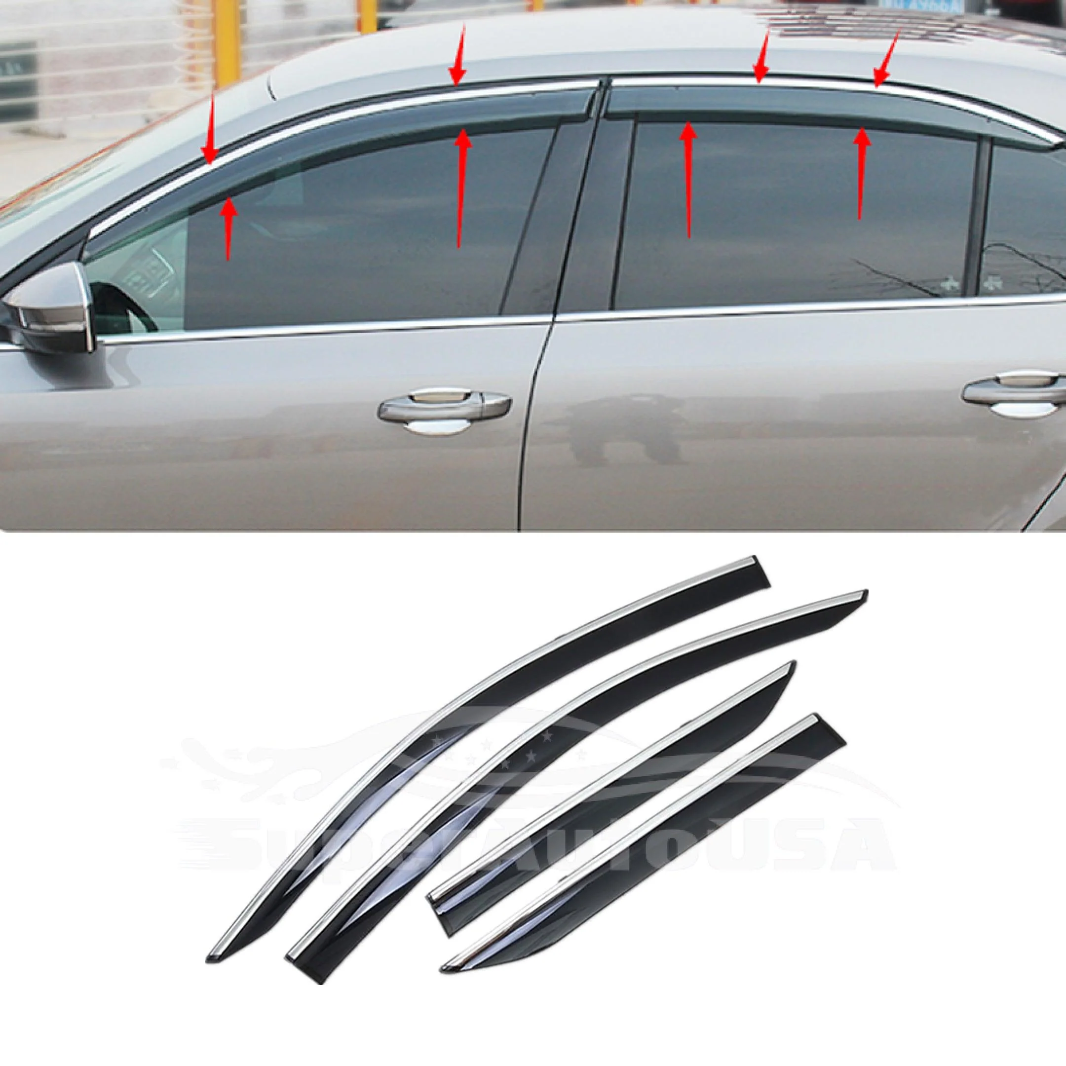 Fit 2016-2023 Nissan Maxima Clip-On Chrome Trim Vent Window Visors Rain Sun Wind Guards Shade Deflectors - Image 5