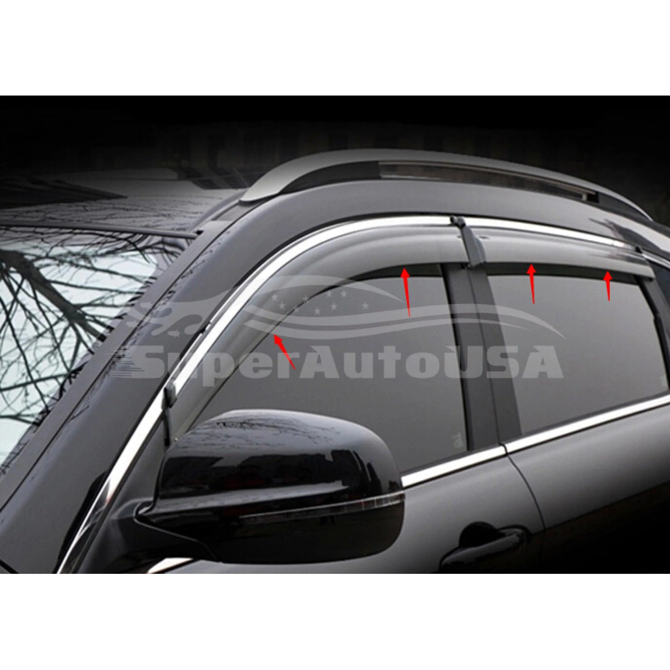 Fits 2015-2024 Nissan Murano Chrome Trim Vent Window Visors Rain Guards Shade Deflectors - Image 3