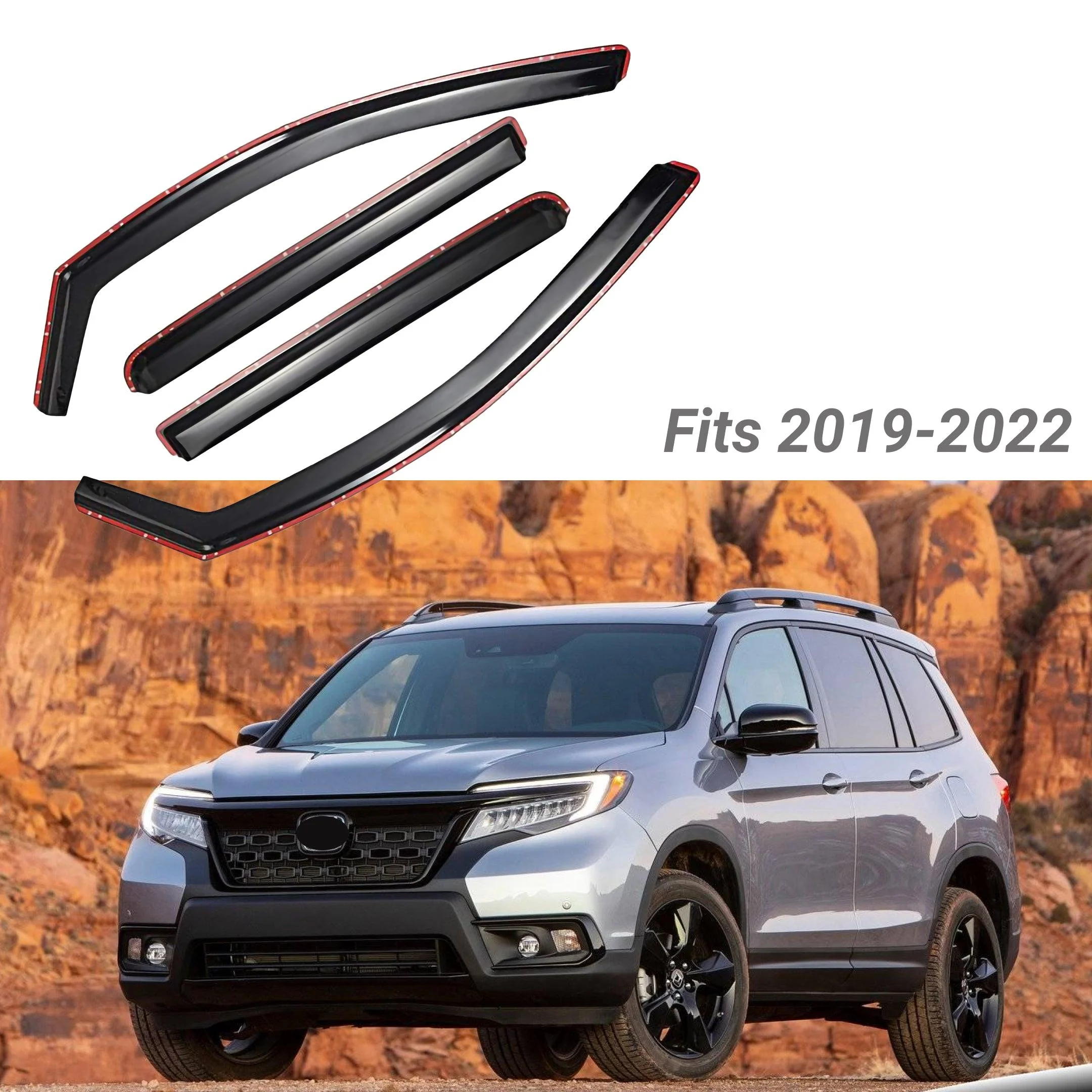 Fit 2019-2022 Honda Passport In-Channel Vent Window Visors Rain Sun Wind Guards Shade Deflectors - Image 2