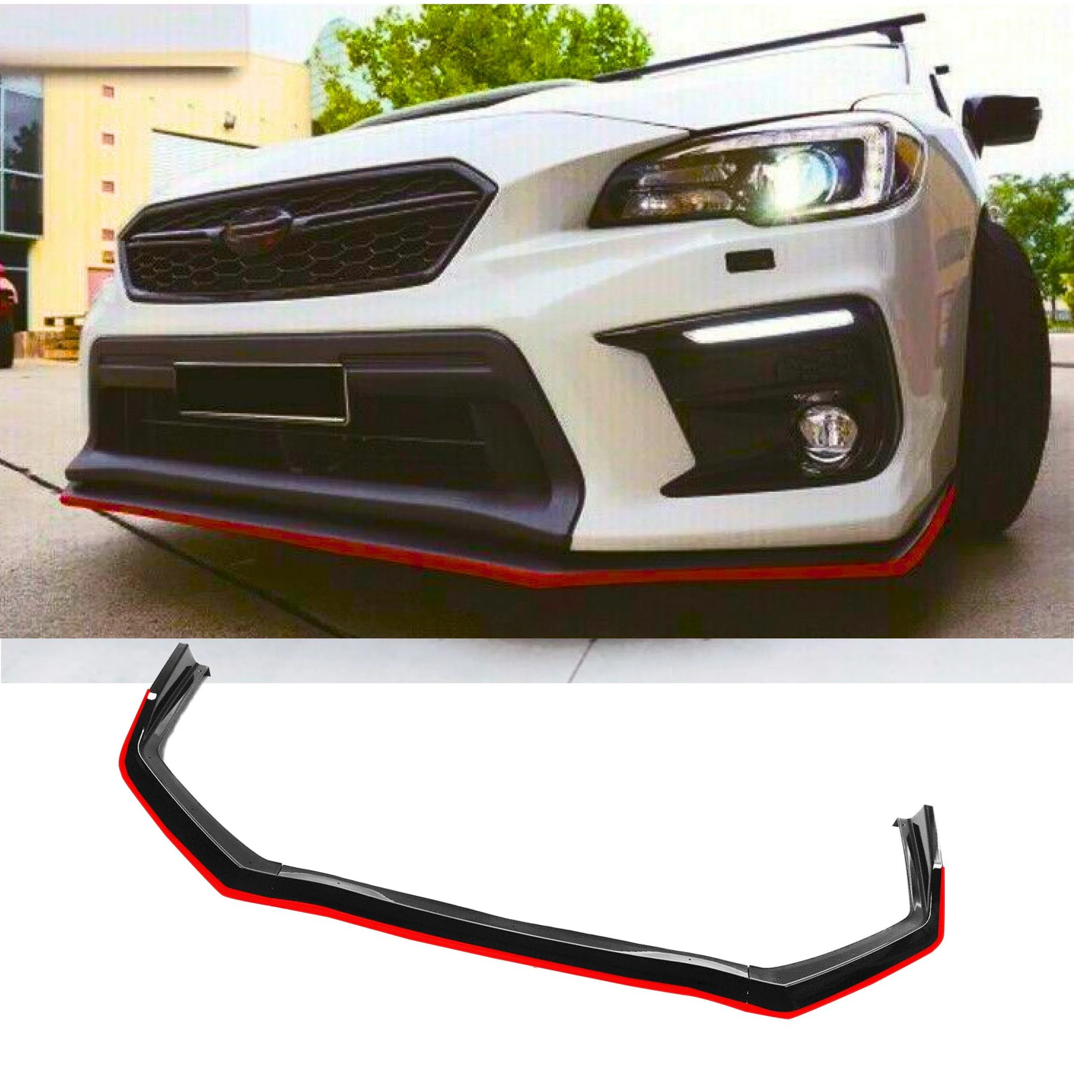 2015-2021 Subaru WRX STI VA - Front Lip - Gloss Black w/ Red Trim