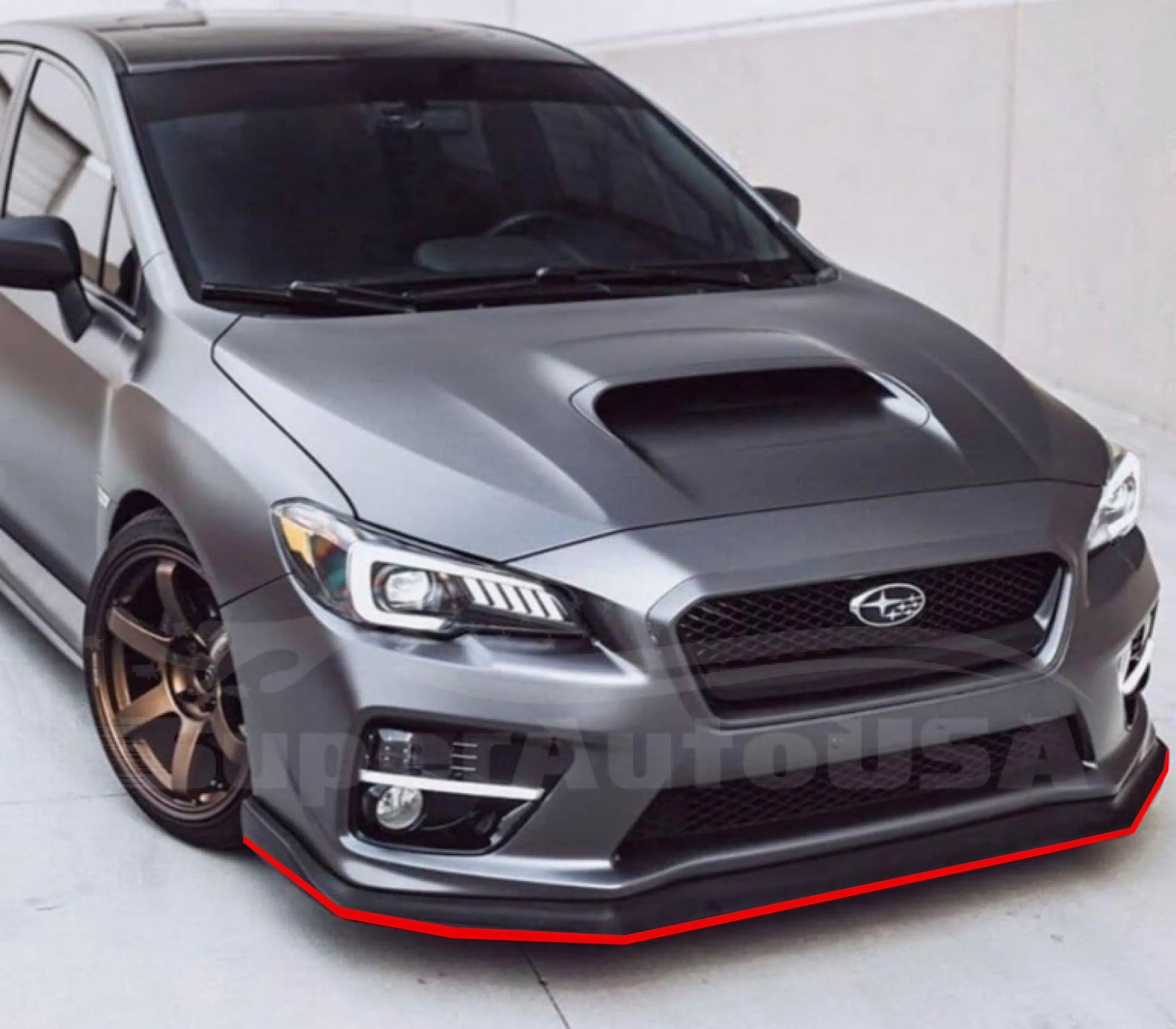 2015-2021 Subaru WRX STI VA - Front Lip - Gloss Black w/ Red Trim - Image 2