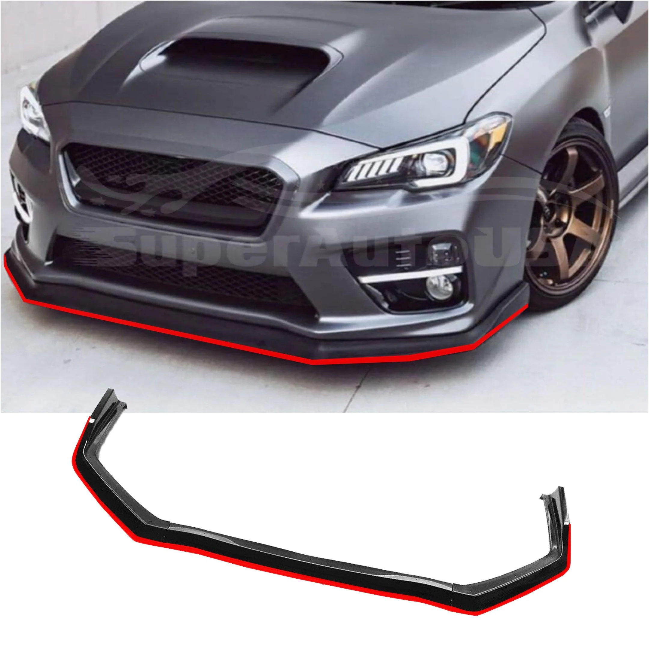 2015-2021 Subaru WRX STI VA - Front Lip - Gloss Black w/ Red Trim - Image 5