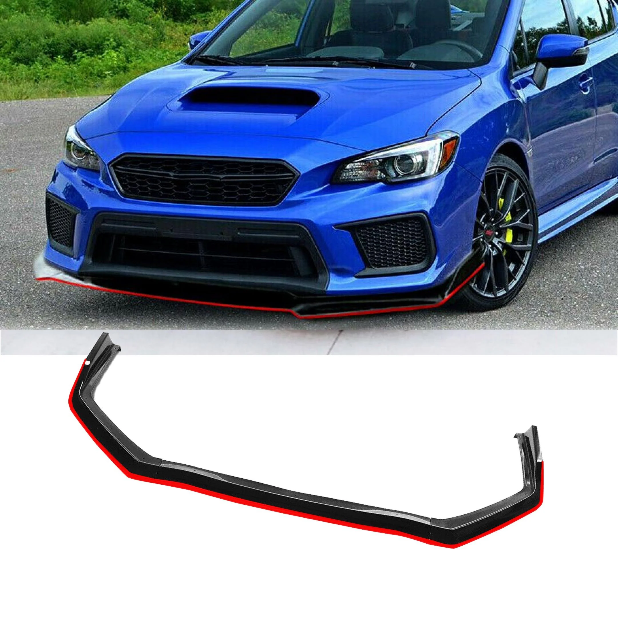 2015-2021 Subaru WRX STI VA - Front Lip - Gloss Black w/ Red Trim - Image 7