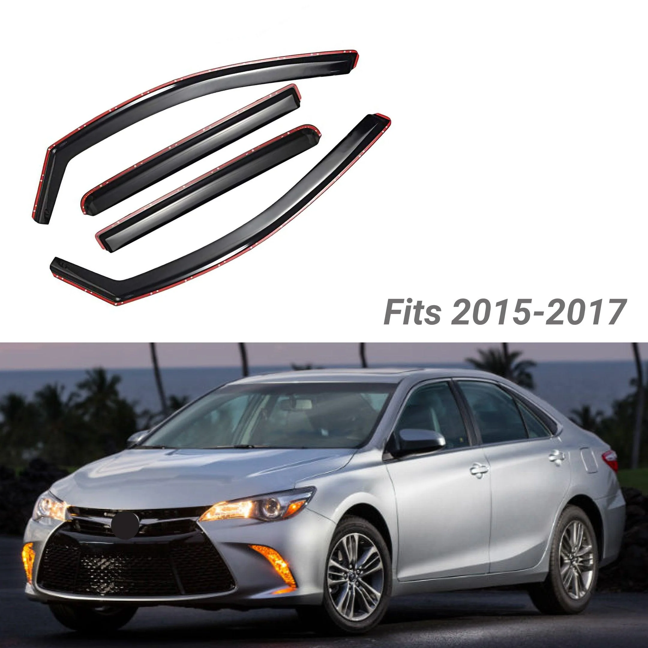 Fit 2015-2017 Toyota Camry In-Channel Vent Window Visors Rain Sun Wind Guards Shade Deflectors - Image 2