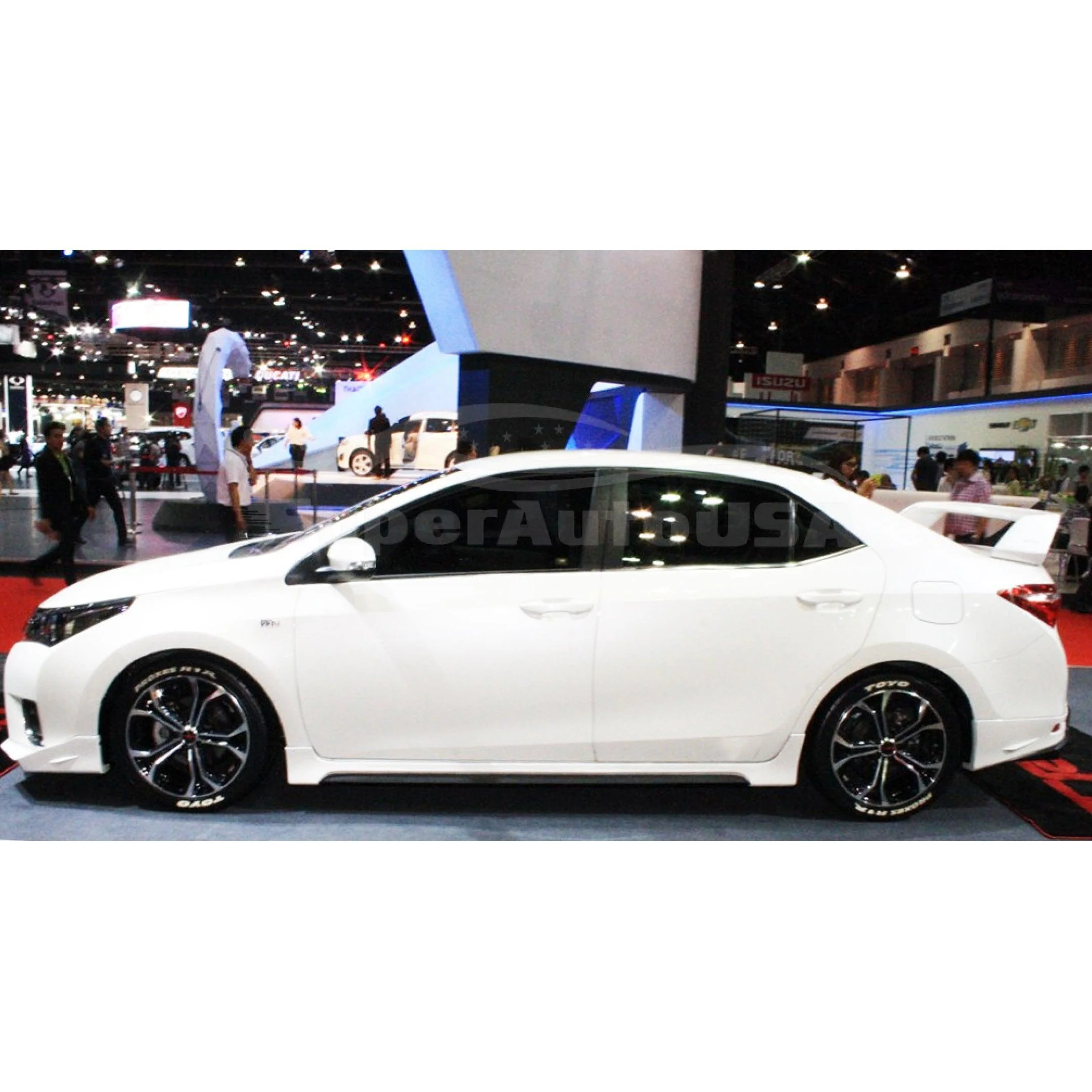 Fit 2014-2019 Toyota Corolla TRD PRO Style JDM Side Body Skirts (Glossy Black White) - Image 3