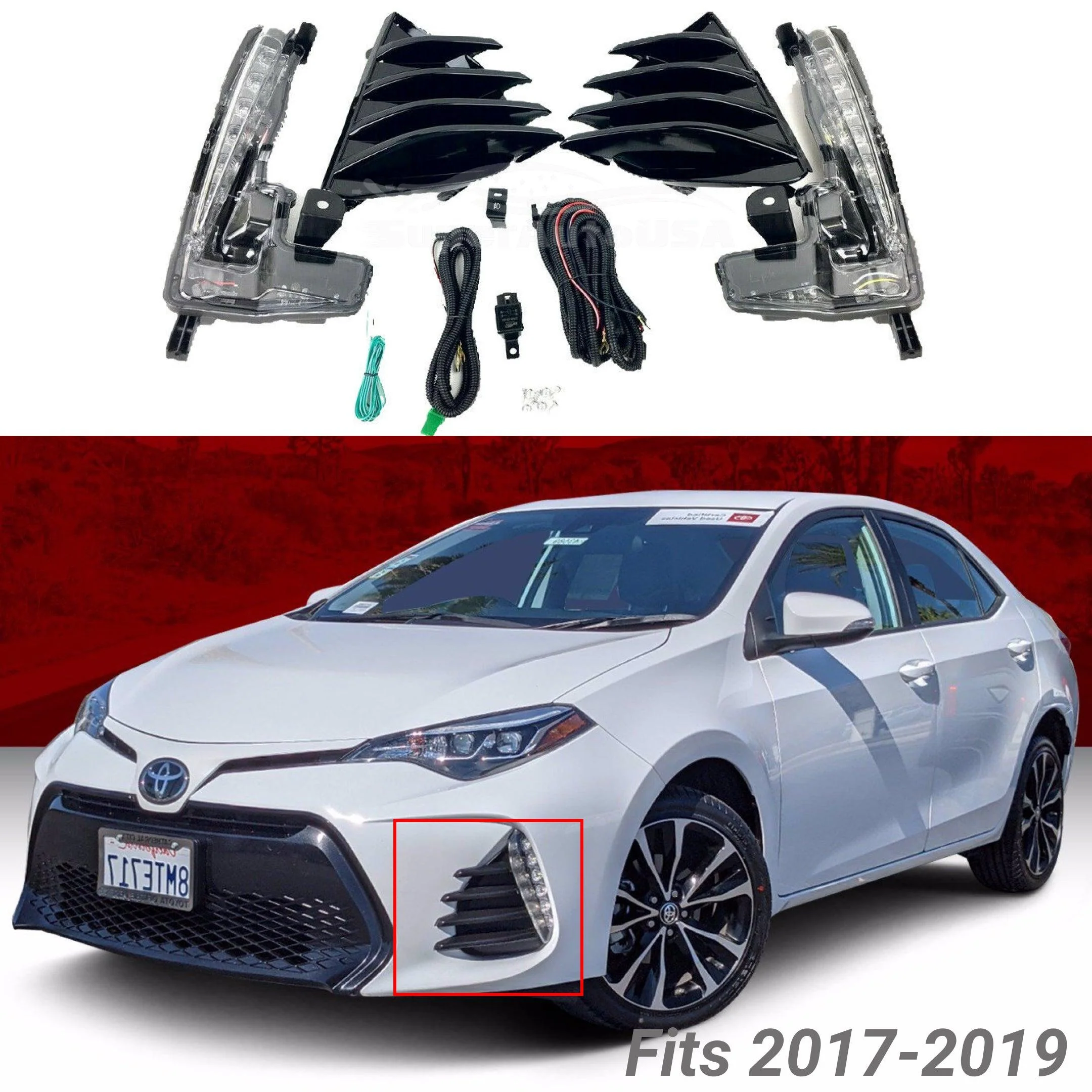 Fits 2017-2019 Toyota Corolla SE XSE DRL Fog Light LED Driving Lamp Bezel Sets - Image 3