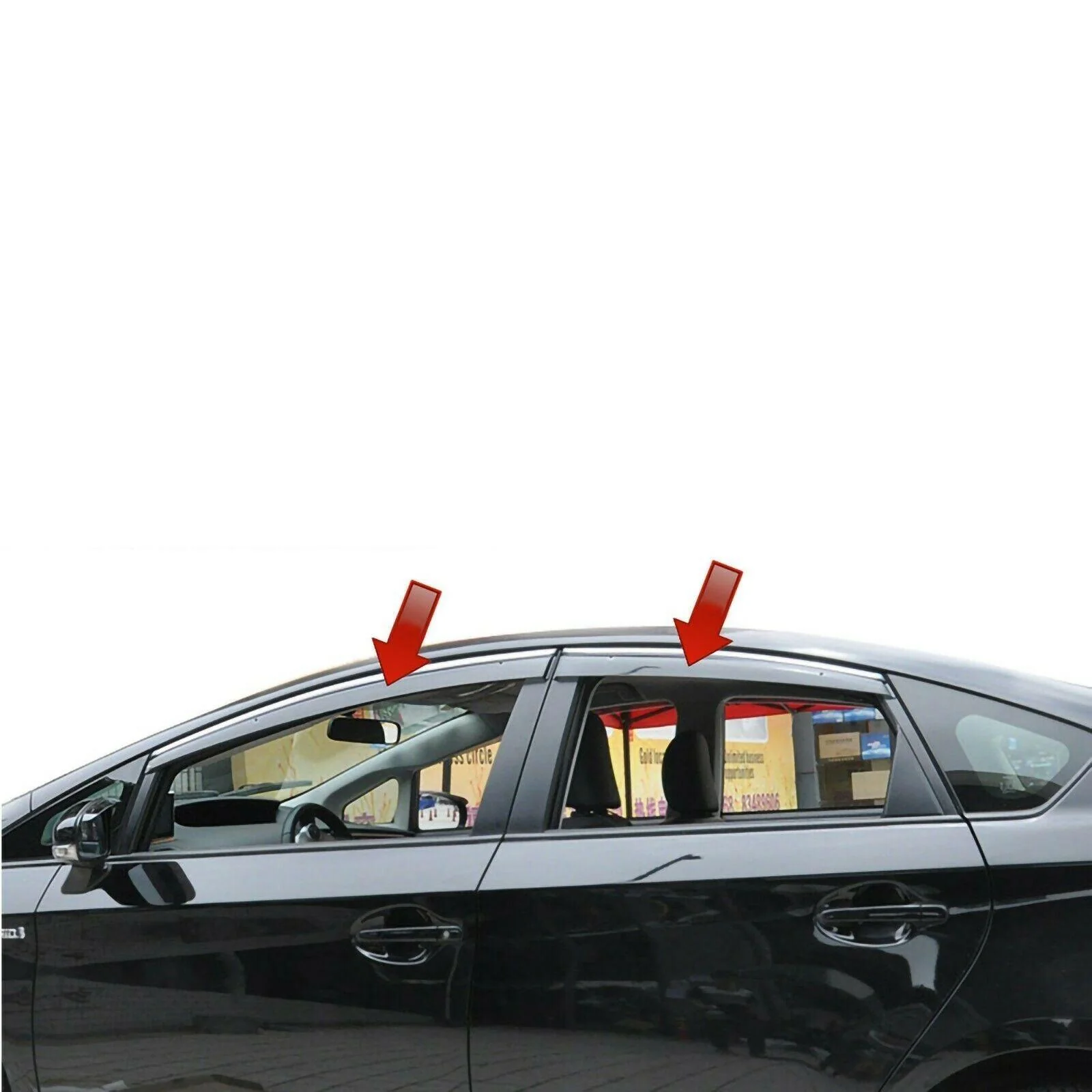 Fit 2010-2015 Toyota Prius Clip-On Chrome Trim Vent Window Visors Rain Sun Wind Guards Shade Deflectors - Image 2