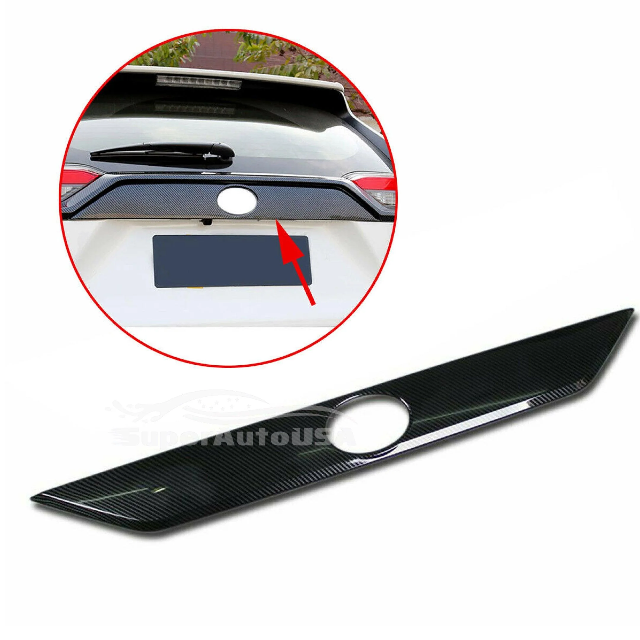 Fits 2019-2021 Toyota RAV4 Rear Door Trunk Lid Decoration Latch Cover Molding Trim (Carbon Fiber Print) - Image 3